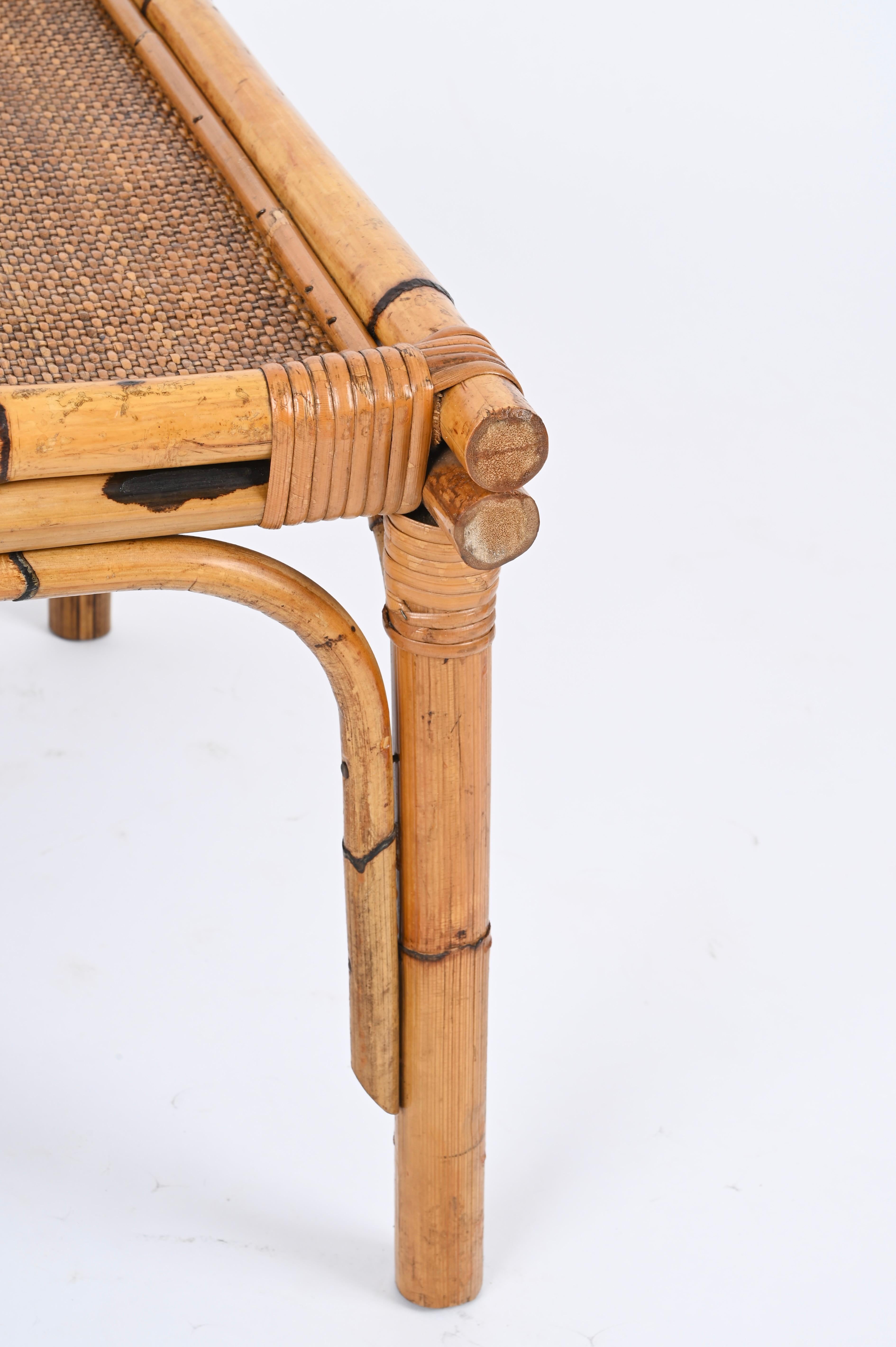 20th Century Pair of French Riviera Square Coffee Table in Rattan and Wicker, Italy 1970s