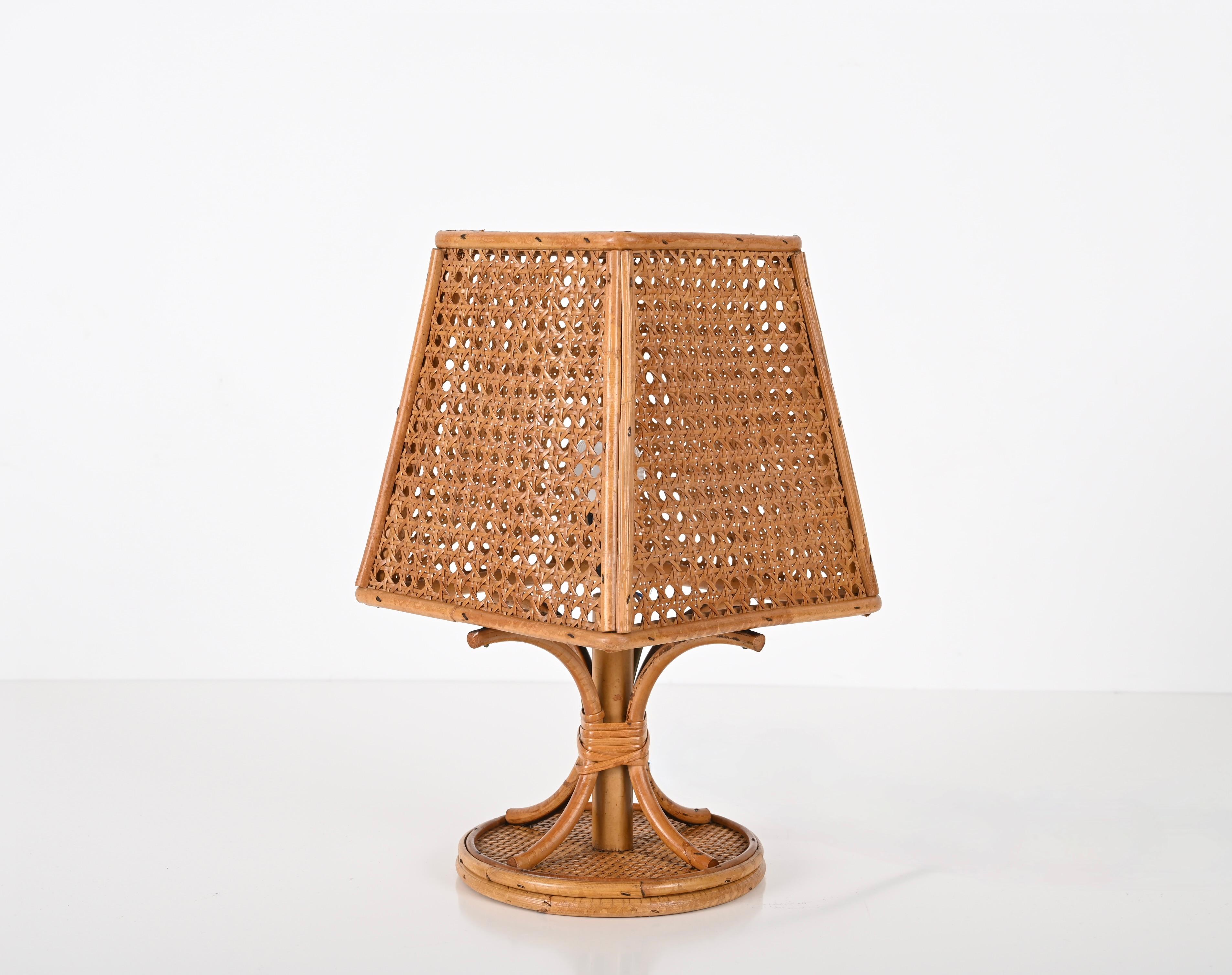 Pair of French Riviera Table Lamps in Wicker and Rattan, Italy 1960s 6