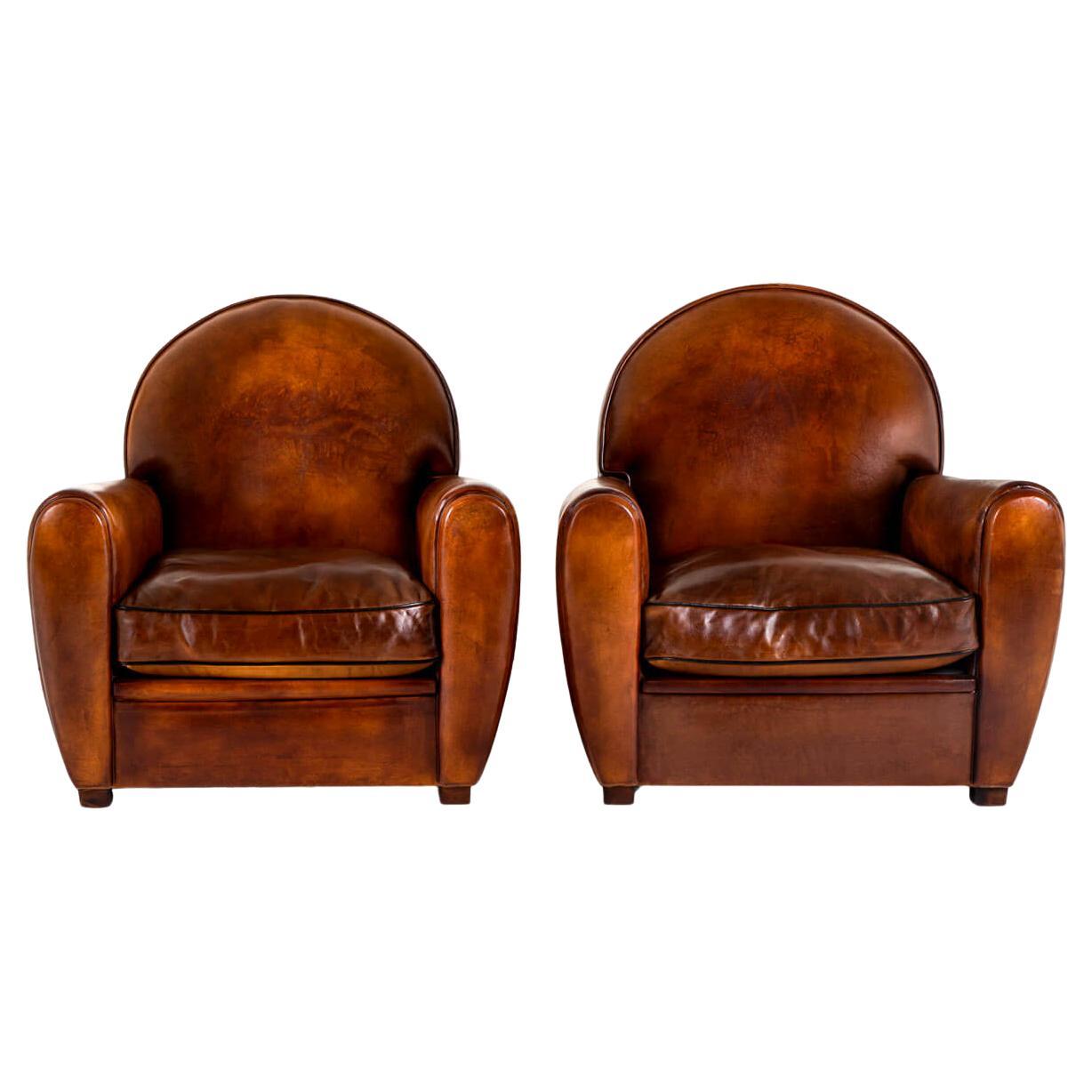 Coppia di poltrone da club francesi in pelle Road Top