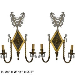 Pair of French Rock Crystal Bronze Sconces