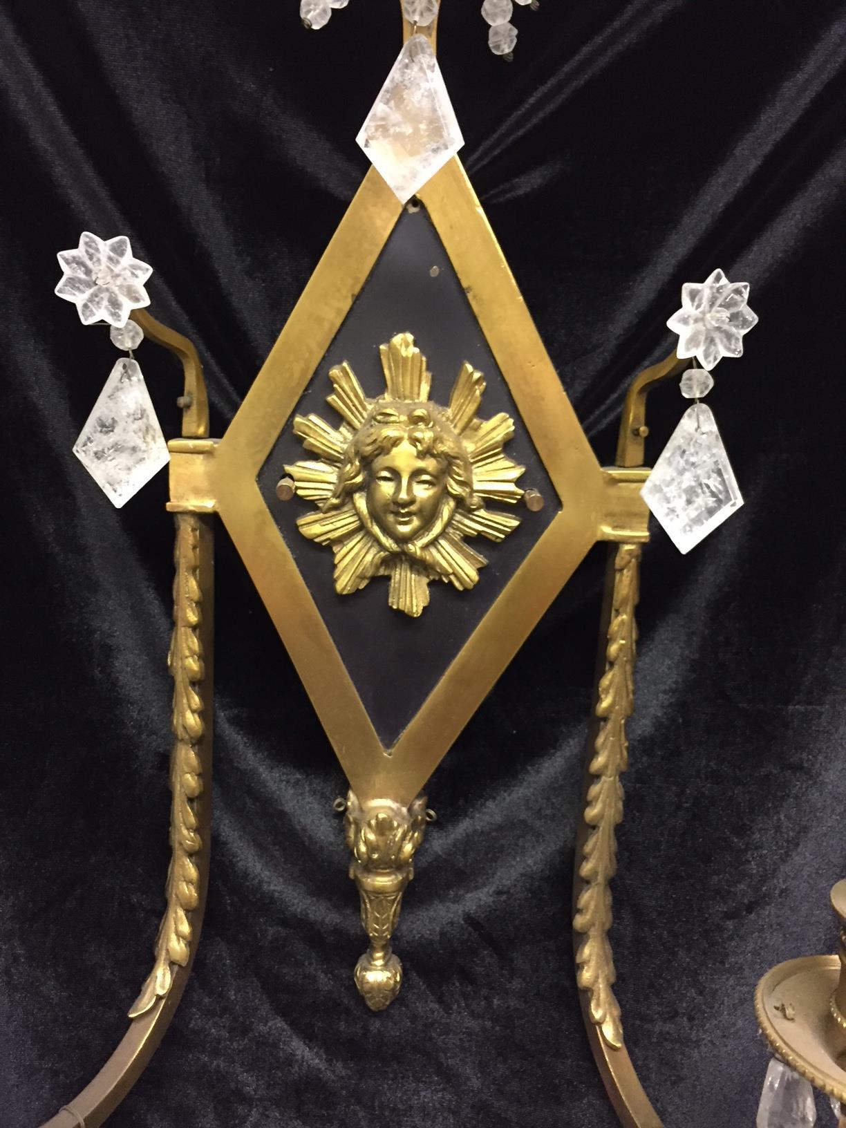 Neoclassico Coppia di lampade francesi in cristallo di rocca e bronzo in vendita
