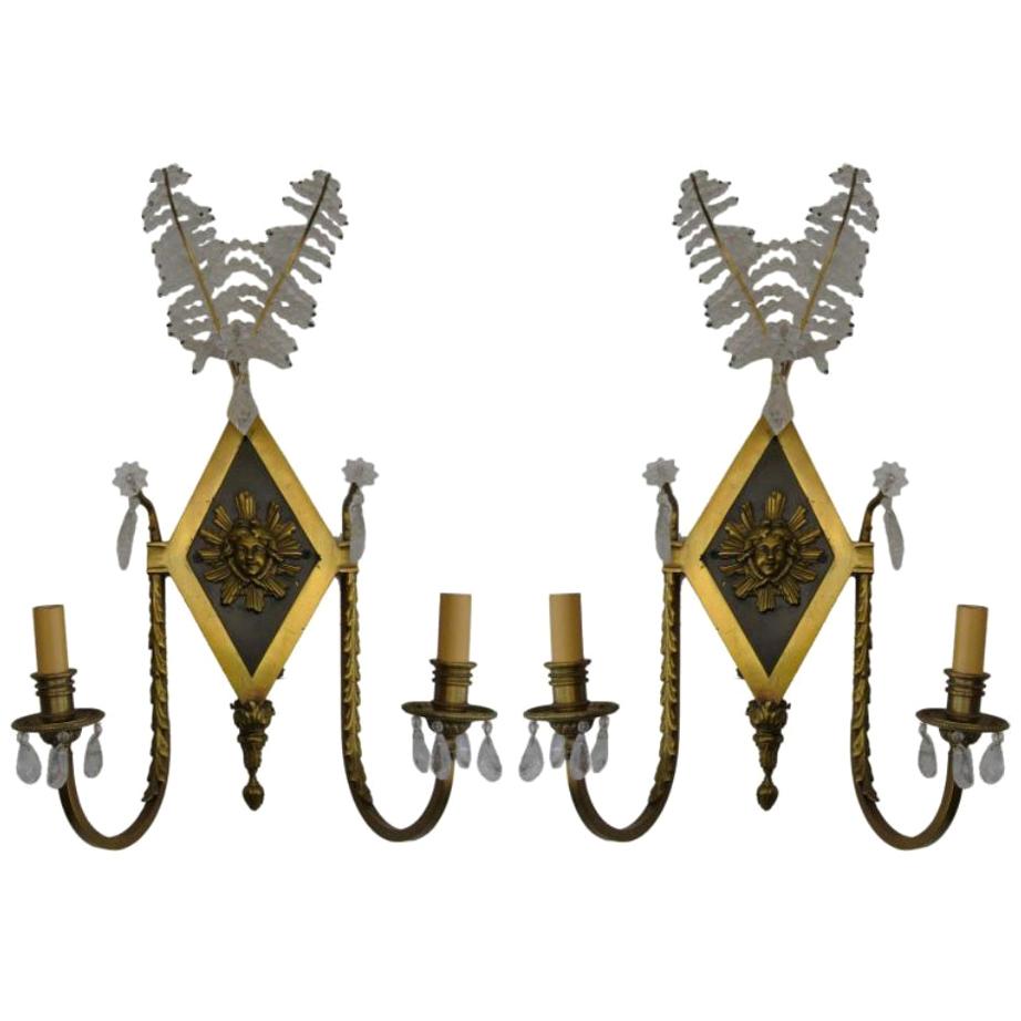 Pair of French Rock Crystal Bronze Sconces
