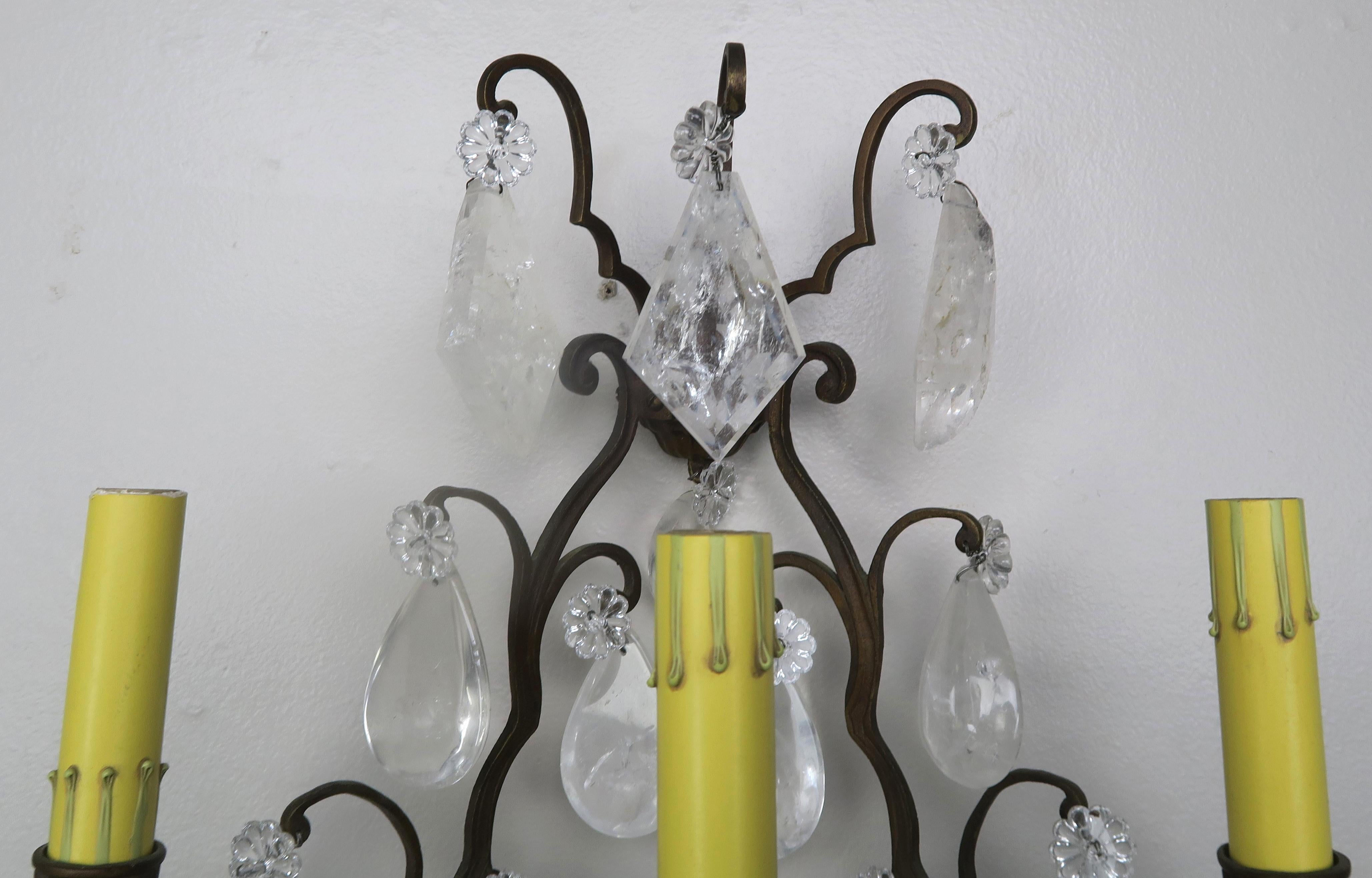 Rococo Pair of French Rock Crystal Sconces, circa 1930s For Sale