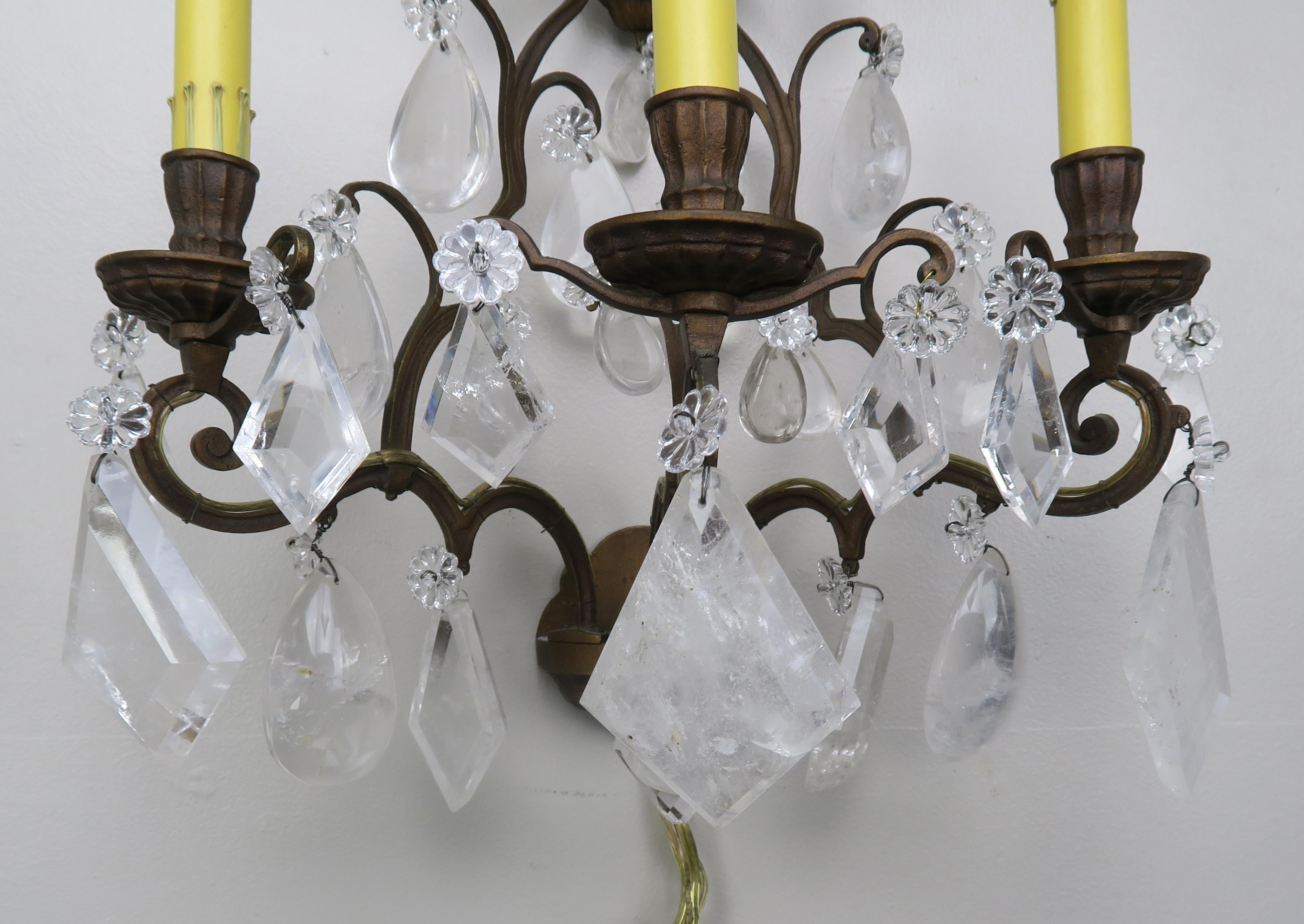 Pair of French Rock Crystal Sconces, circa 1930s In Excellent Condition For Sale In Los Angeles, CA