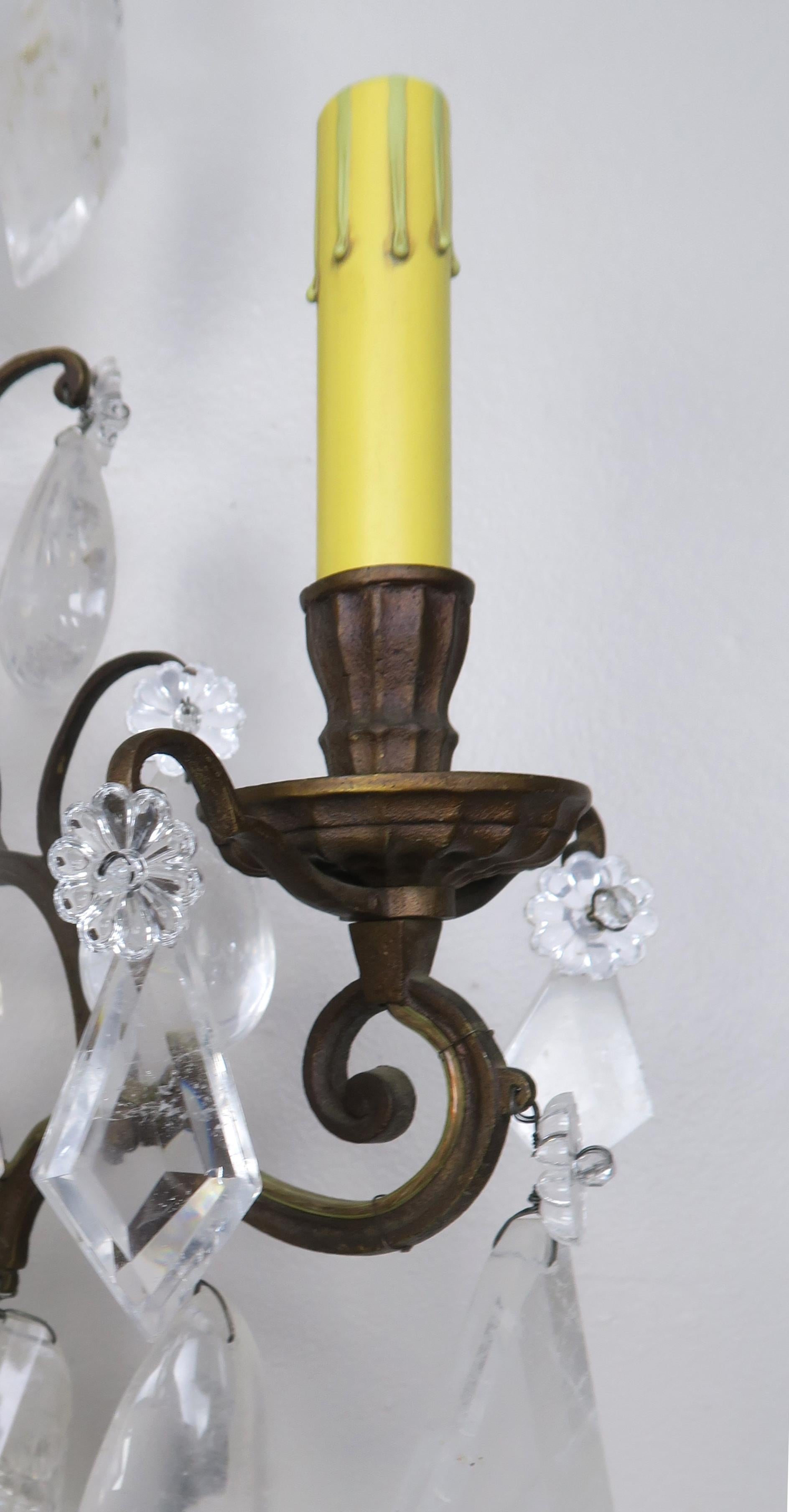 Pair of French Rock Crystal Sconces, circa 1930s For Sale 1