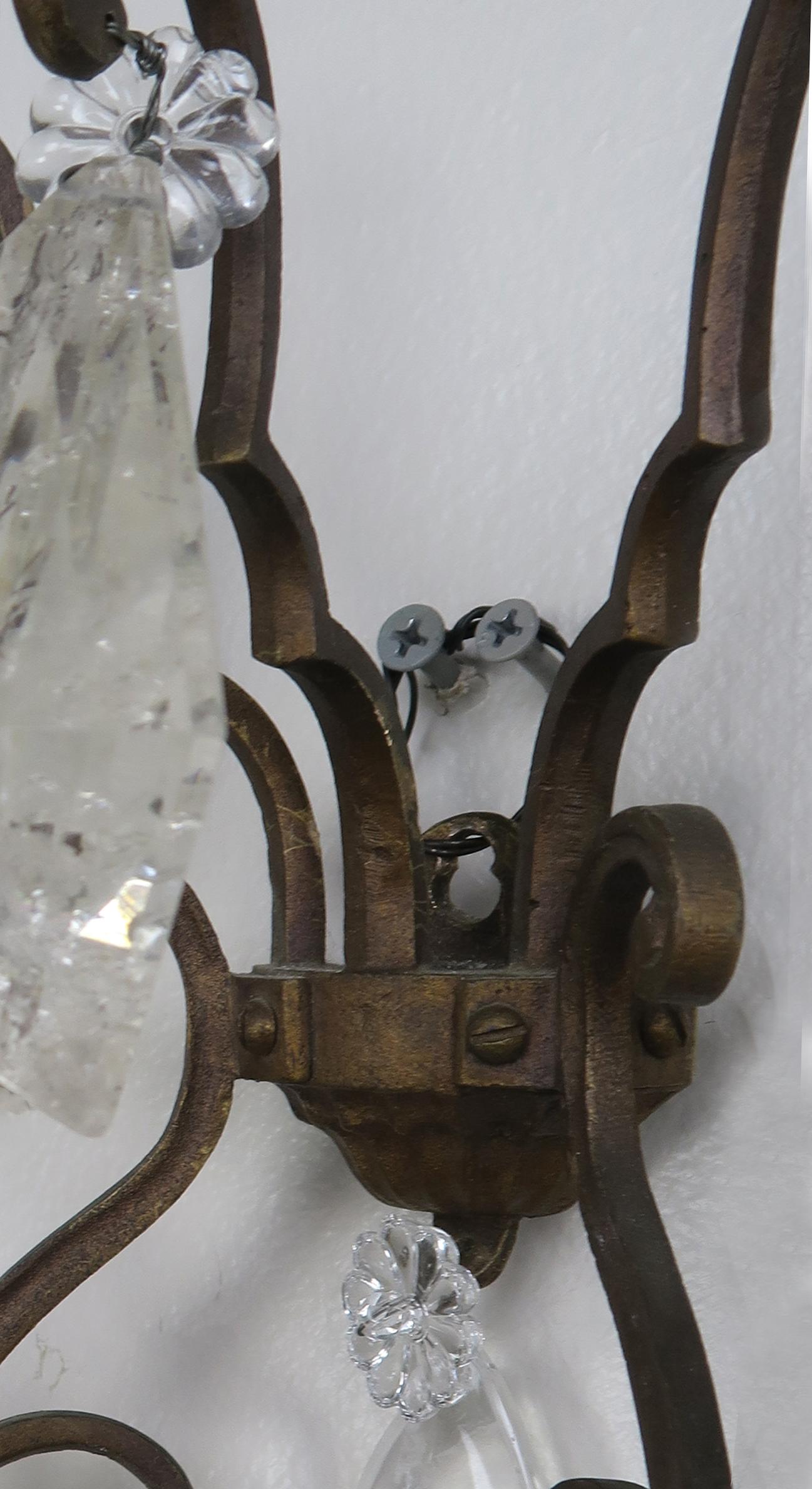 Pair of French Rock Crystal Sconces, circa 1930s For Sale 2