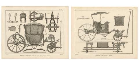 Pair of French Rococo Berlin & Diable Carriage Engravings, 1771