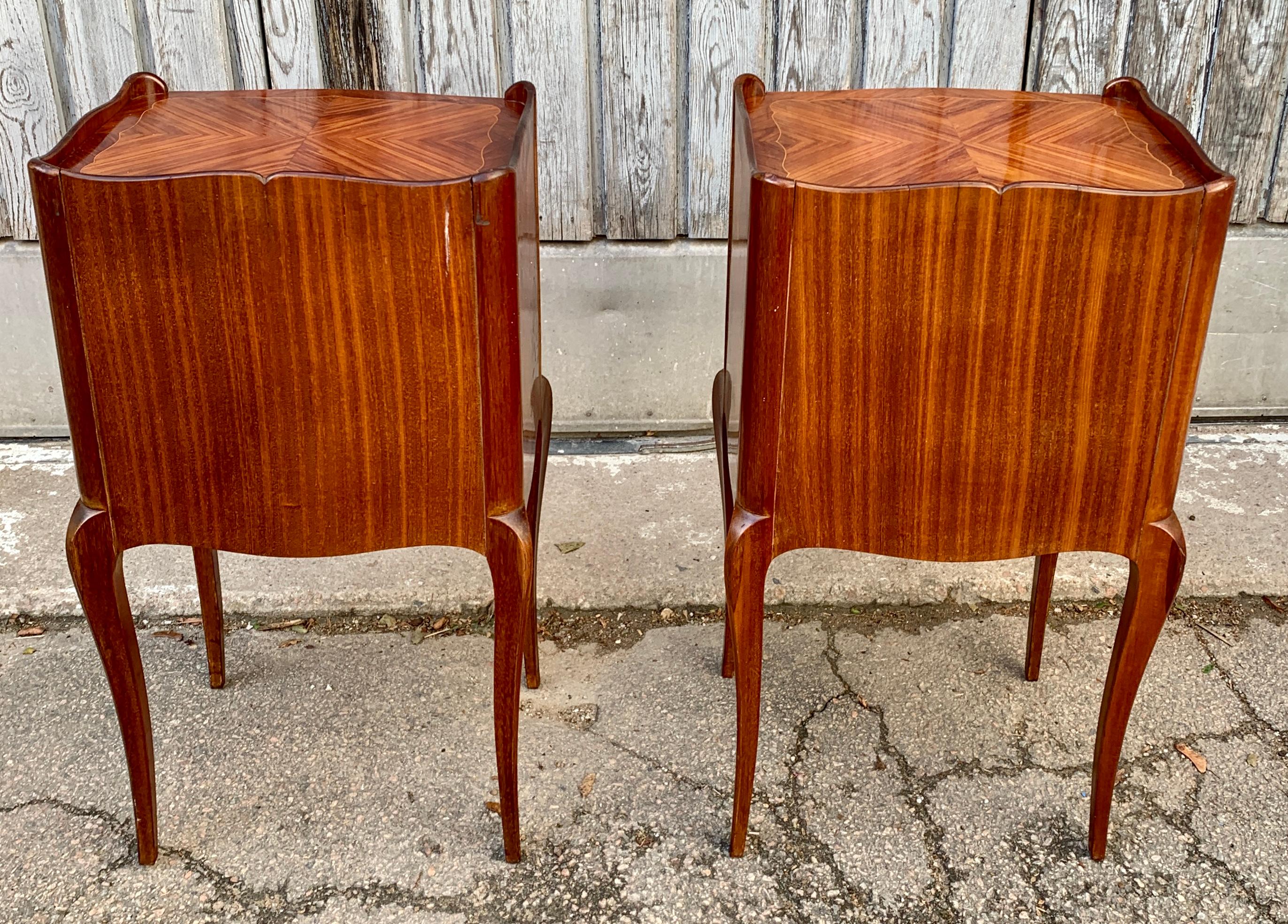 Pair of French Rococo Nightstands In Mahogany  1