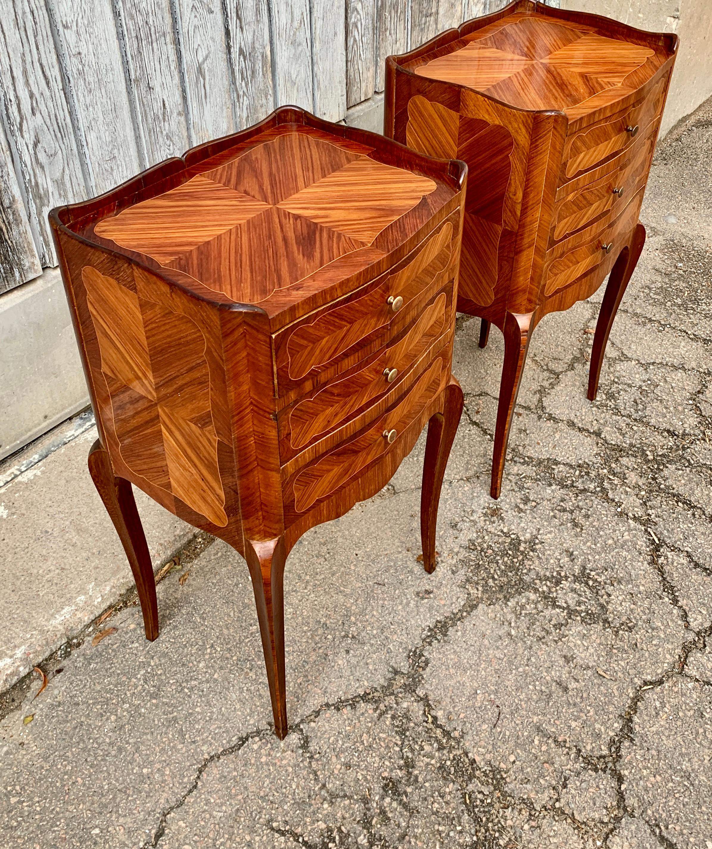 Pair of French Rococo Nightstands In Mahogany  2