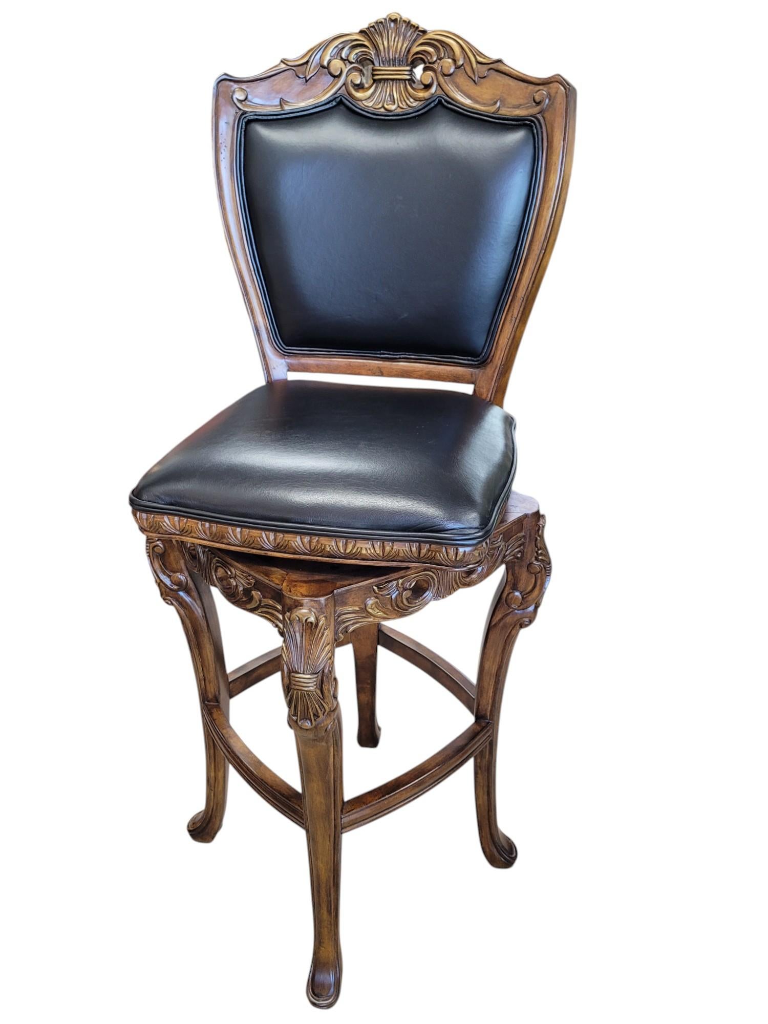 Pair of French Rococo Revival 360° Swivel Bar Stools For Sale 4