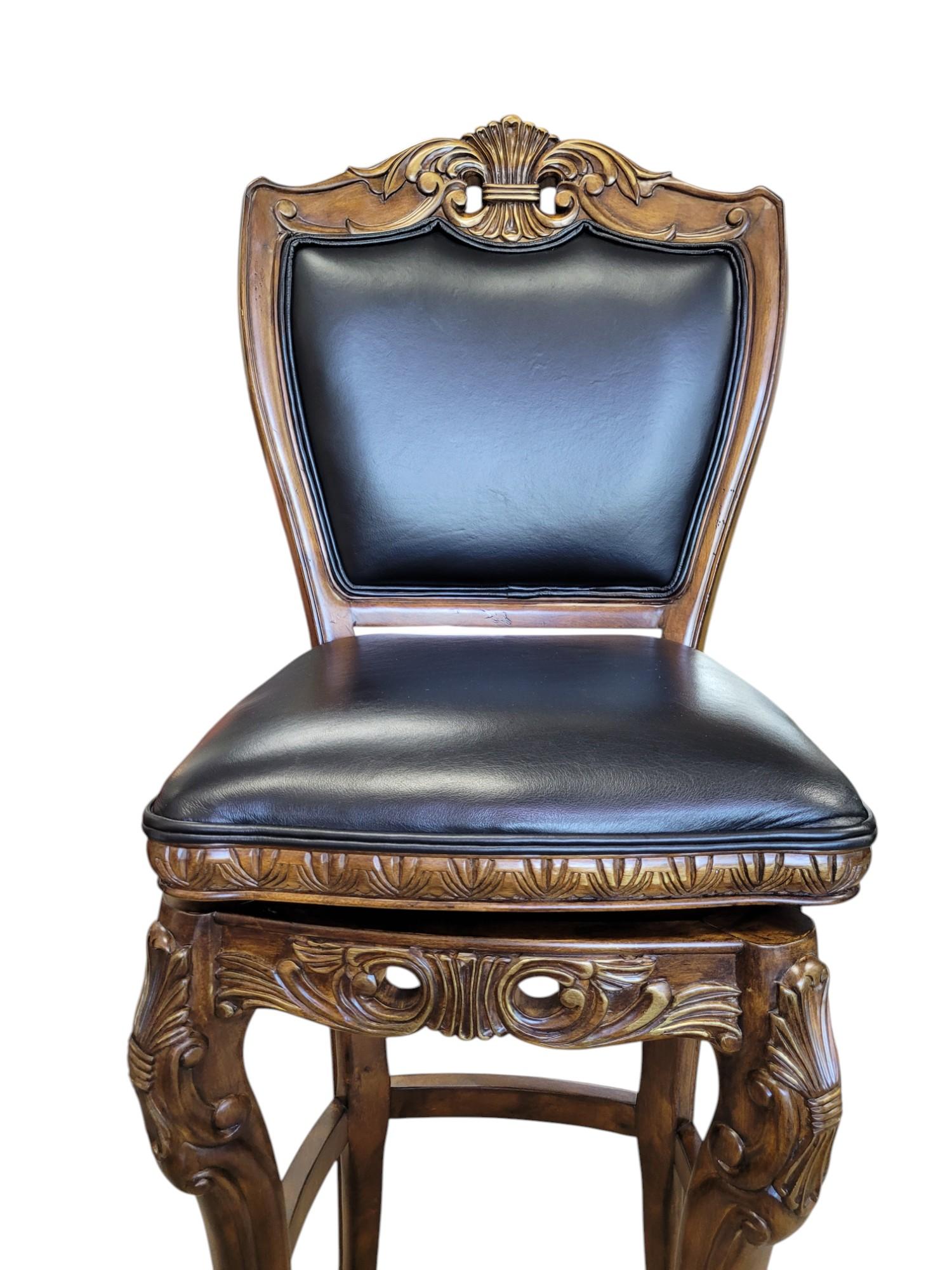Pair of French Rococo Revival 360° Swivel Bar Stools For Sale 5