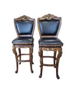 Pair of French Rococo Revival 360° Swivel Bar Stools