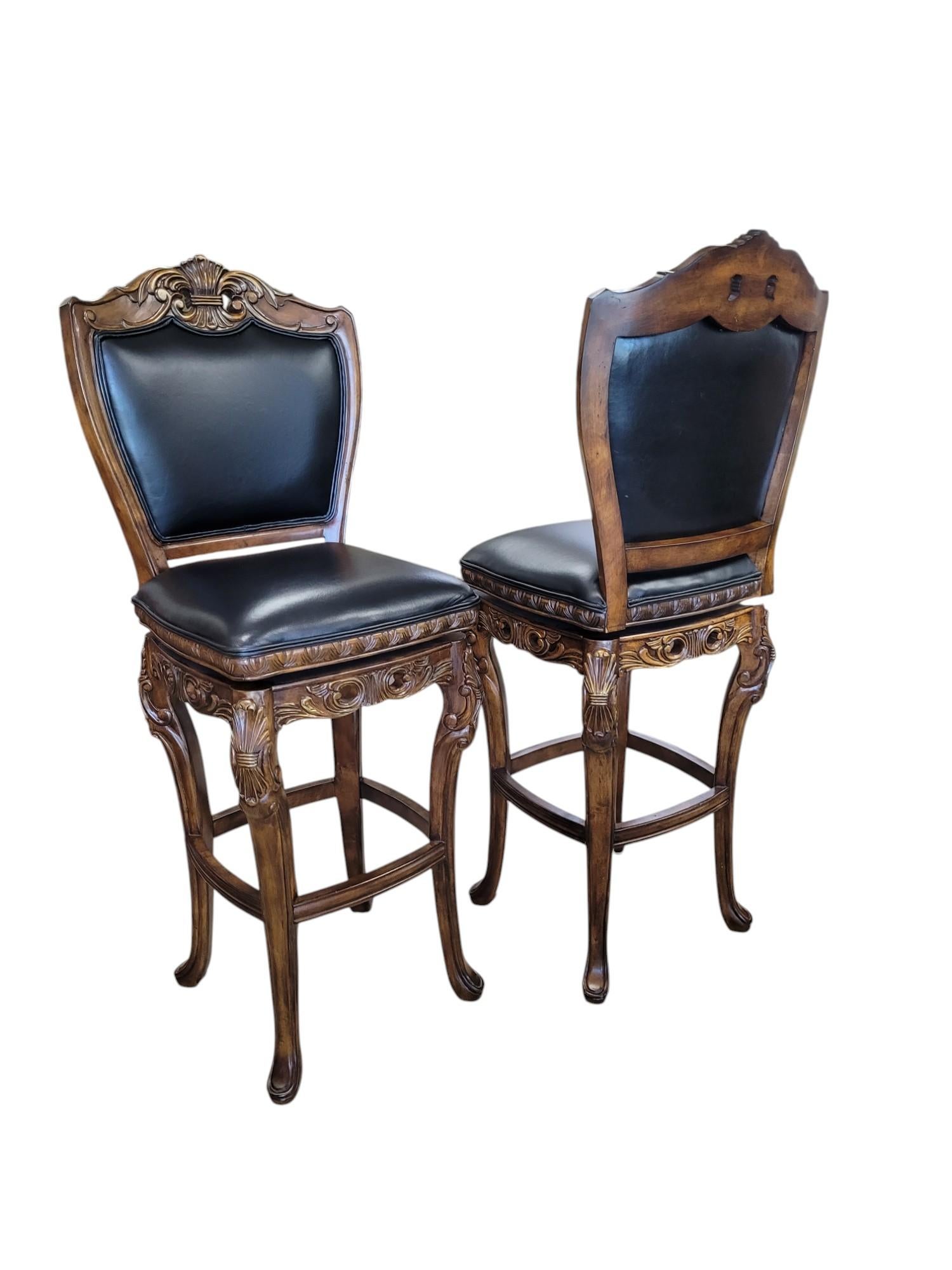 Contemporary Pair of French Rococo Revival 360° Swivel Bar Stools For Sale