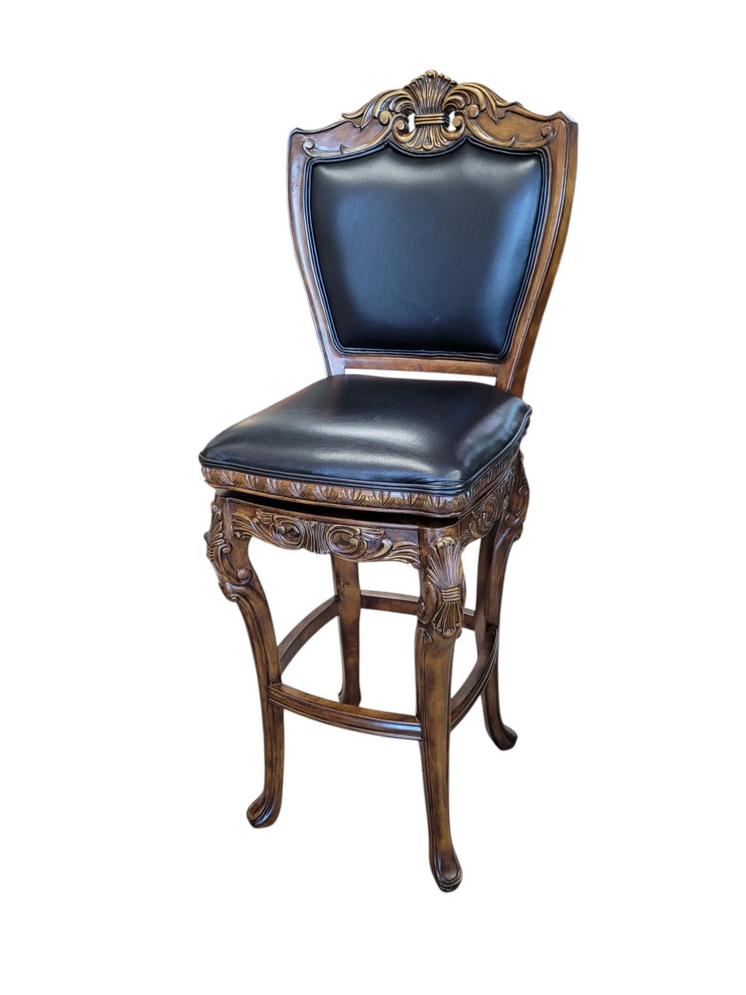 Birch Pair of French Rococo Revival 360° Swivel Bar Stools For Sale