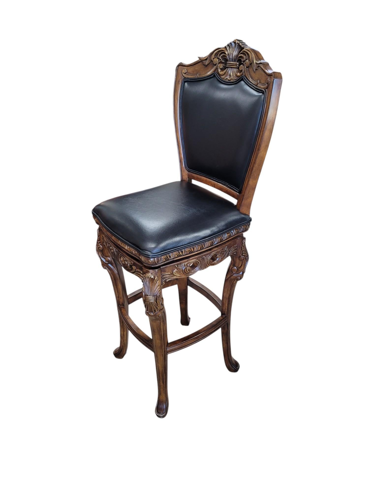Pair of French Rococo Revival 360° Swivel Bar Stools For Sale 1