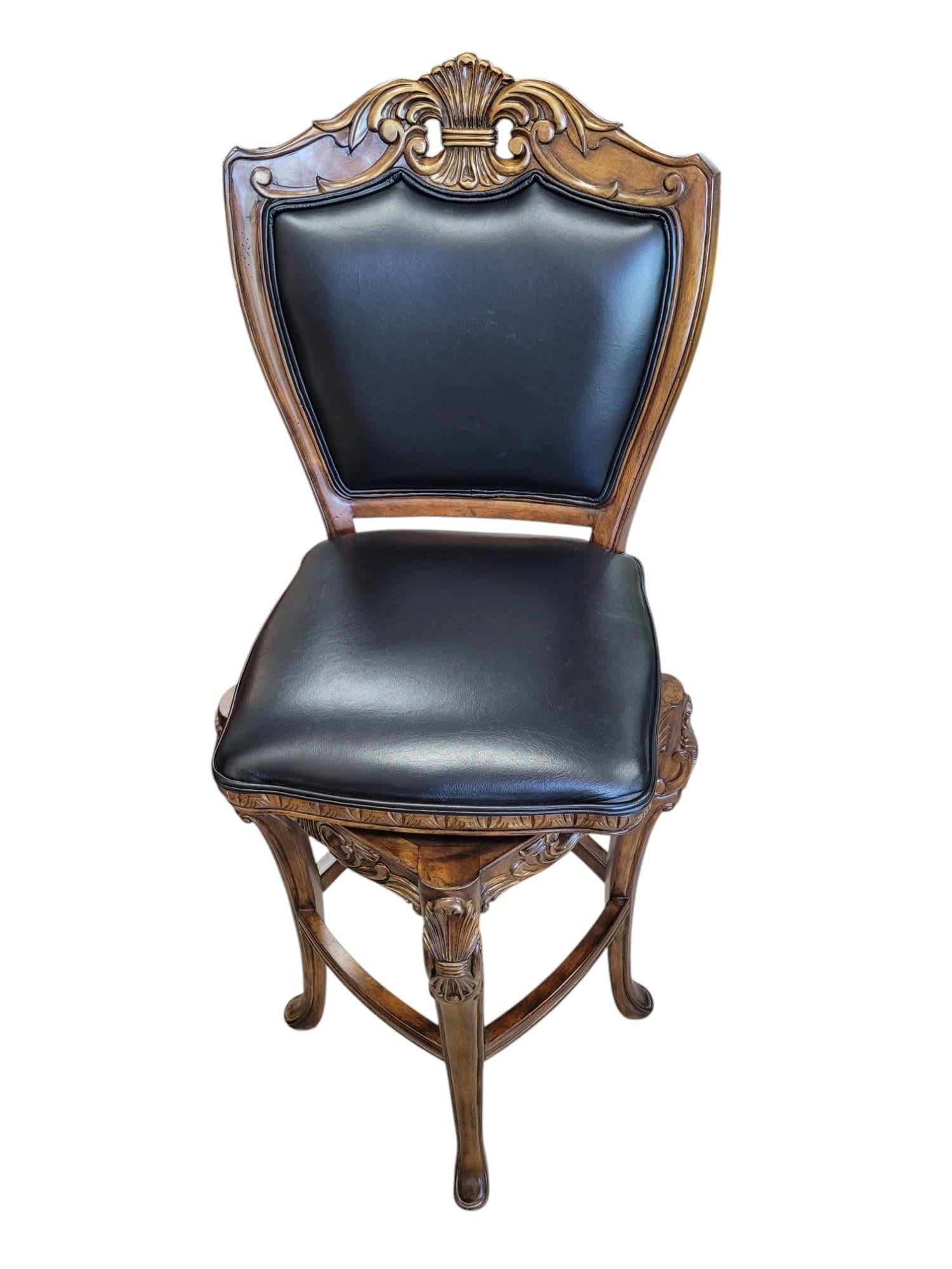 Pair of French Rococo Revival 360° Swivel Bar Stools For Sale 3