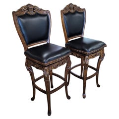 Pair of French Rococo Revival 360° Swivel Bar Stools