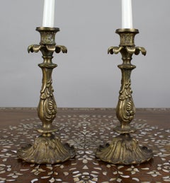 Pair of French Rococo Revival Cast Brass Candlesticks, c.1890