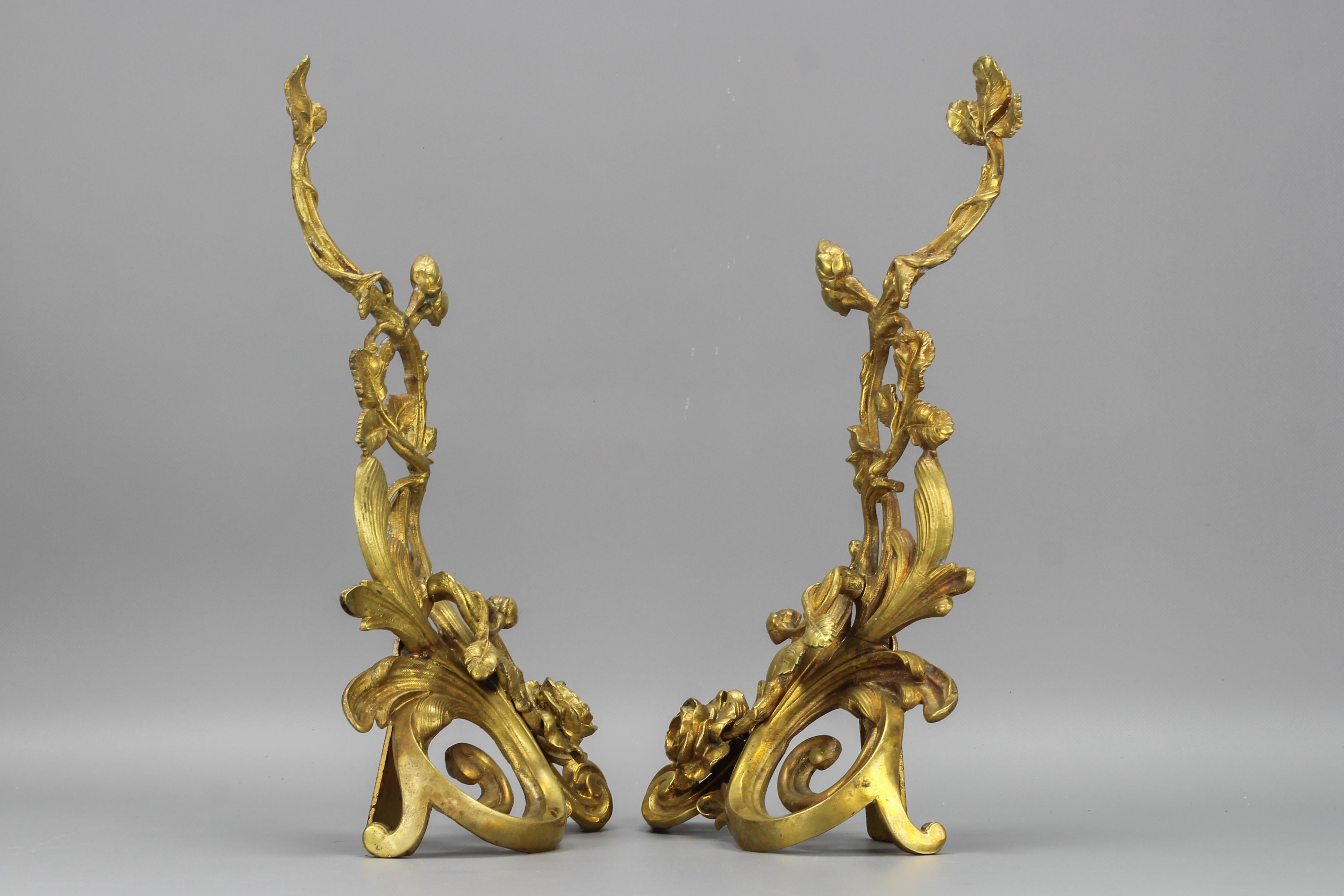 Pair of French Rococo Style Bronze Decors with Roses, Late 19th Century For Sale 11