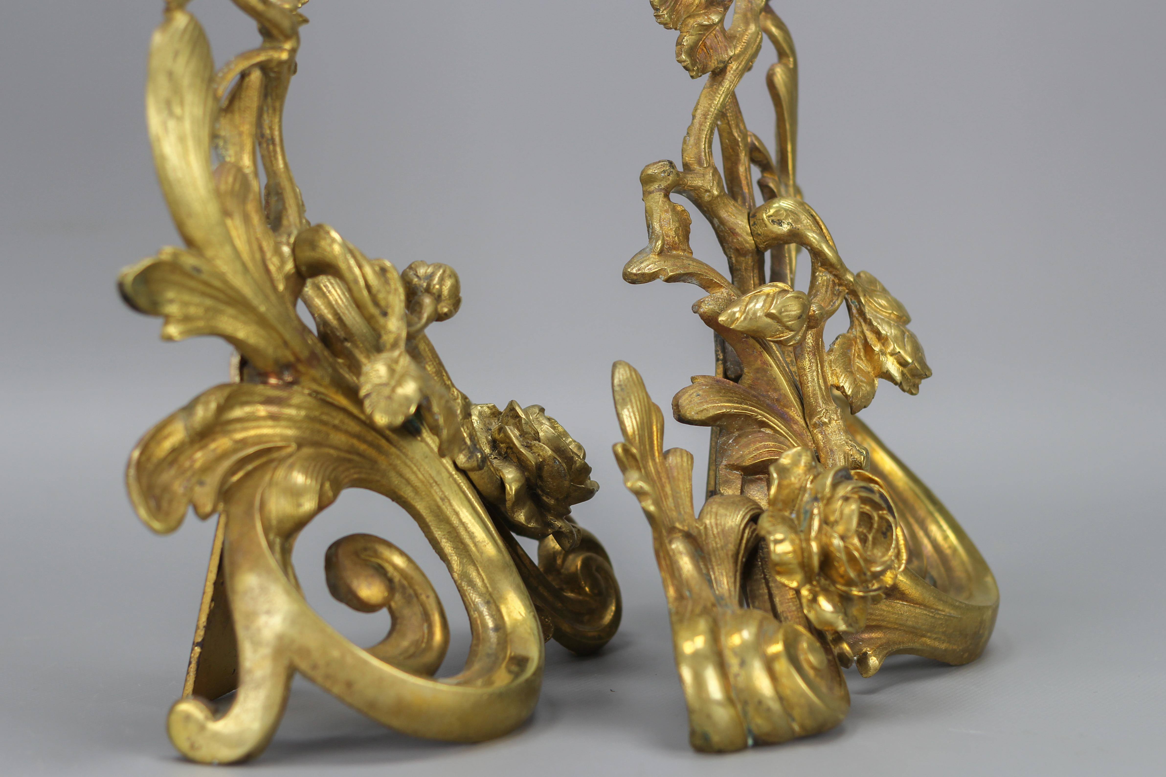 Pair of French Rococo Style Bronze Decors with Roses, Late 19th Century For Sale 4