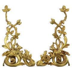 Pair of French Rococo Style Bronze Decors with Roses, Late 19th Century