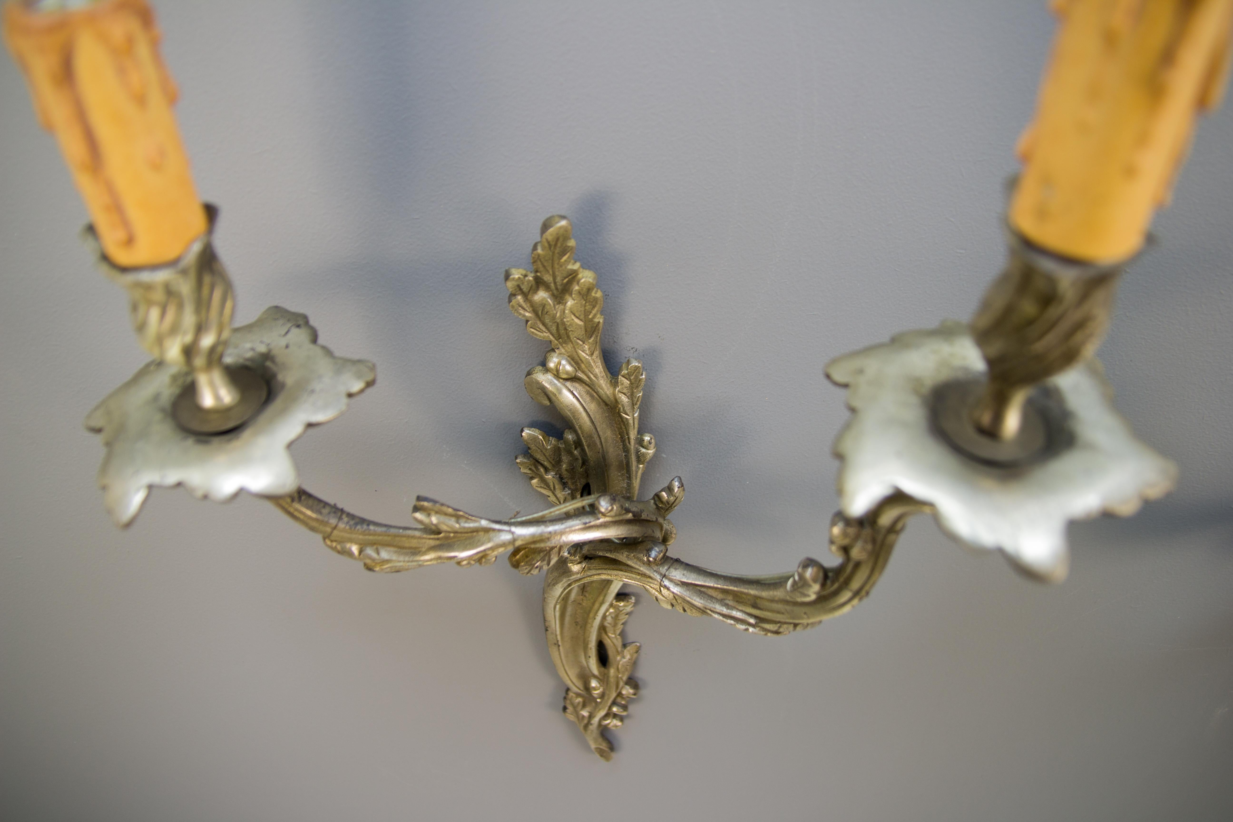 Pair of French Rococo Style Silver Color Bronze Two-Light  Sconces 2