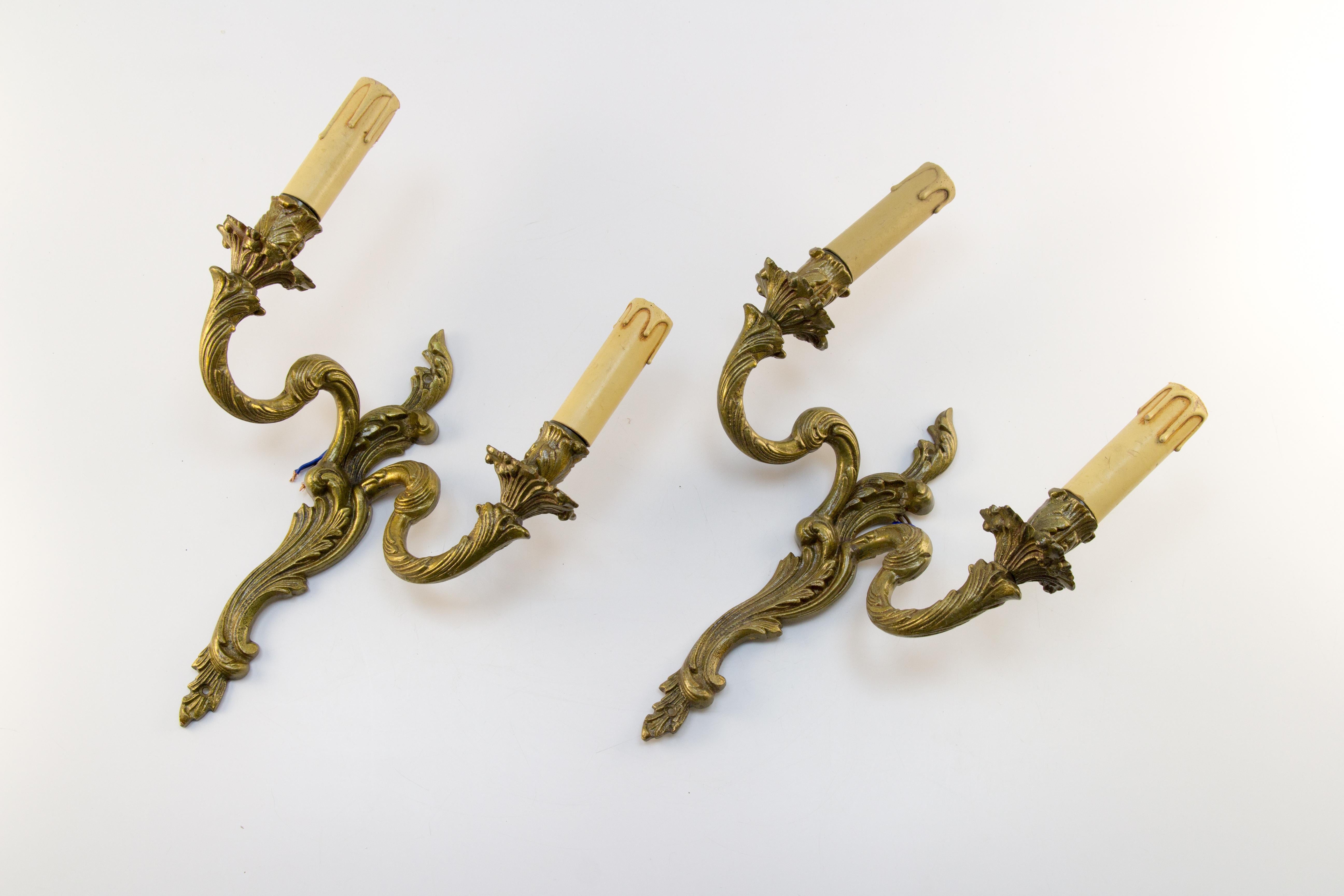 Pair of French Rococo Style Bronze Twin Arm Wall Sconces 4