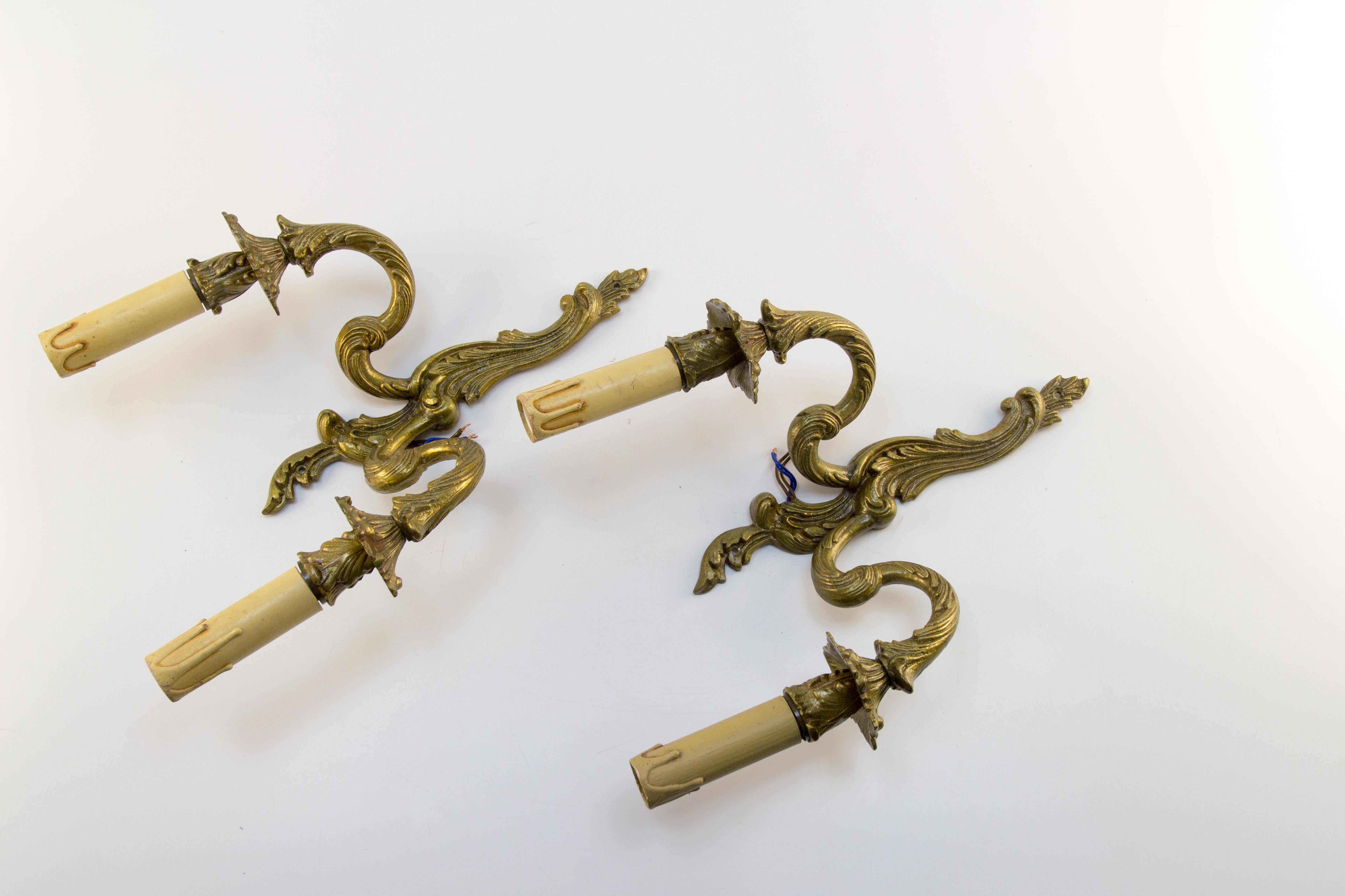 Pair of French Rococo Style Bronze Twin Arm Wall Sconces 8