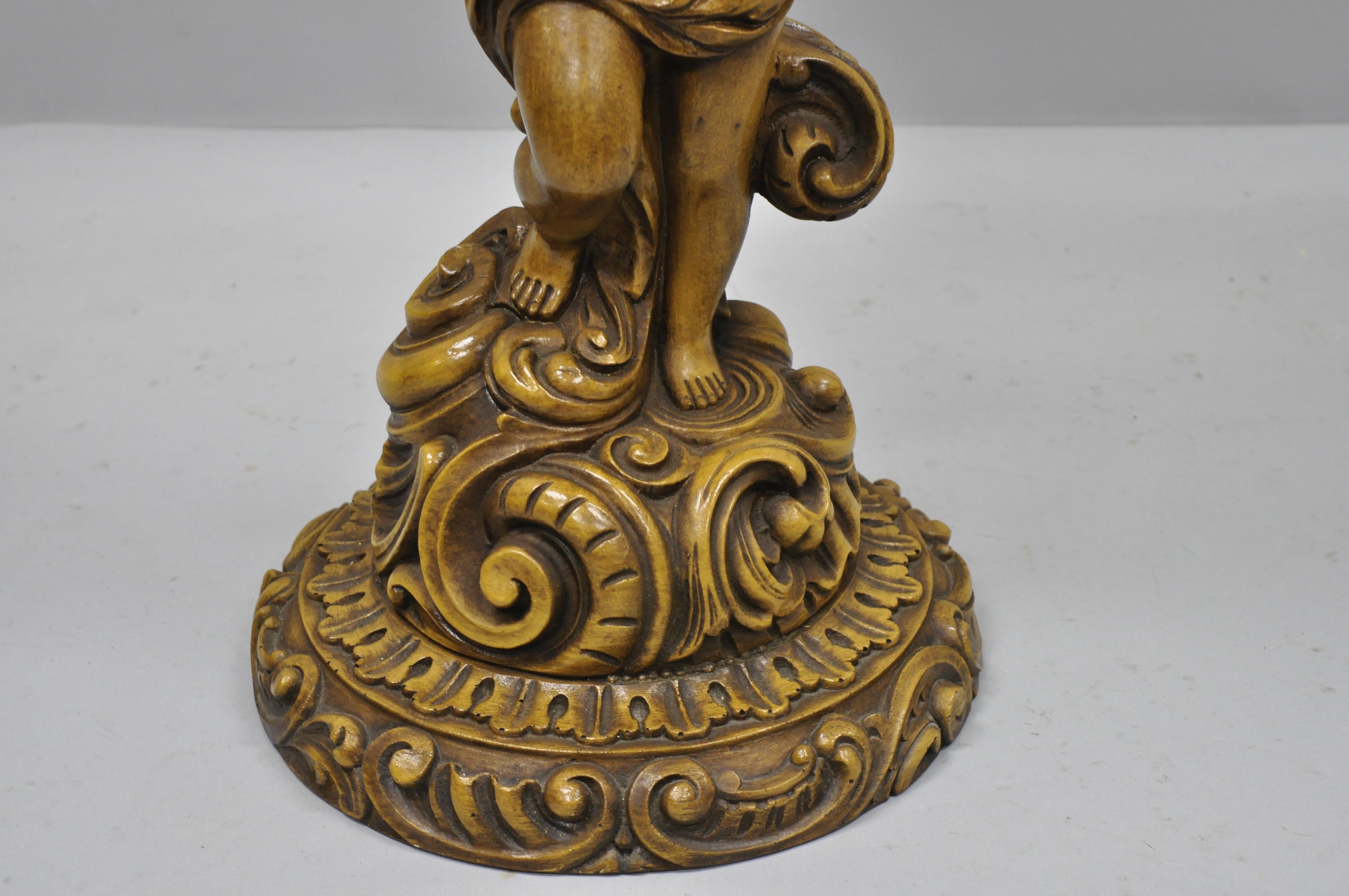 American Pair of French Rococo Style Figural Cherub Angel Pedestal Plant Stands Table