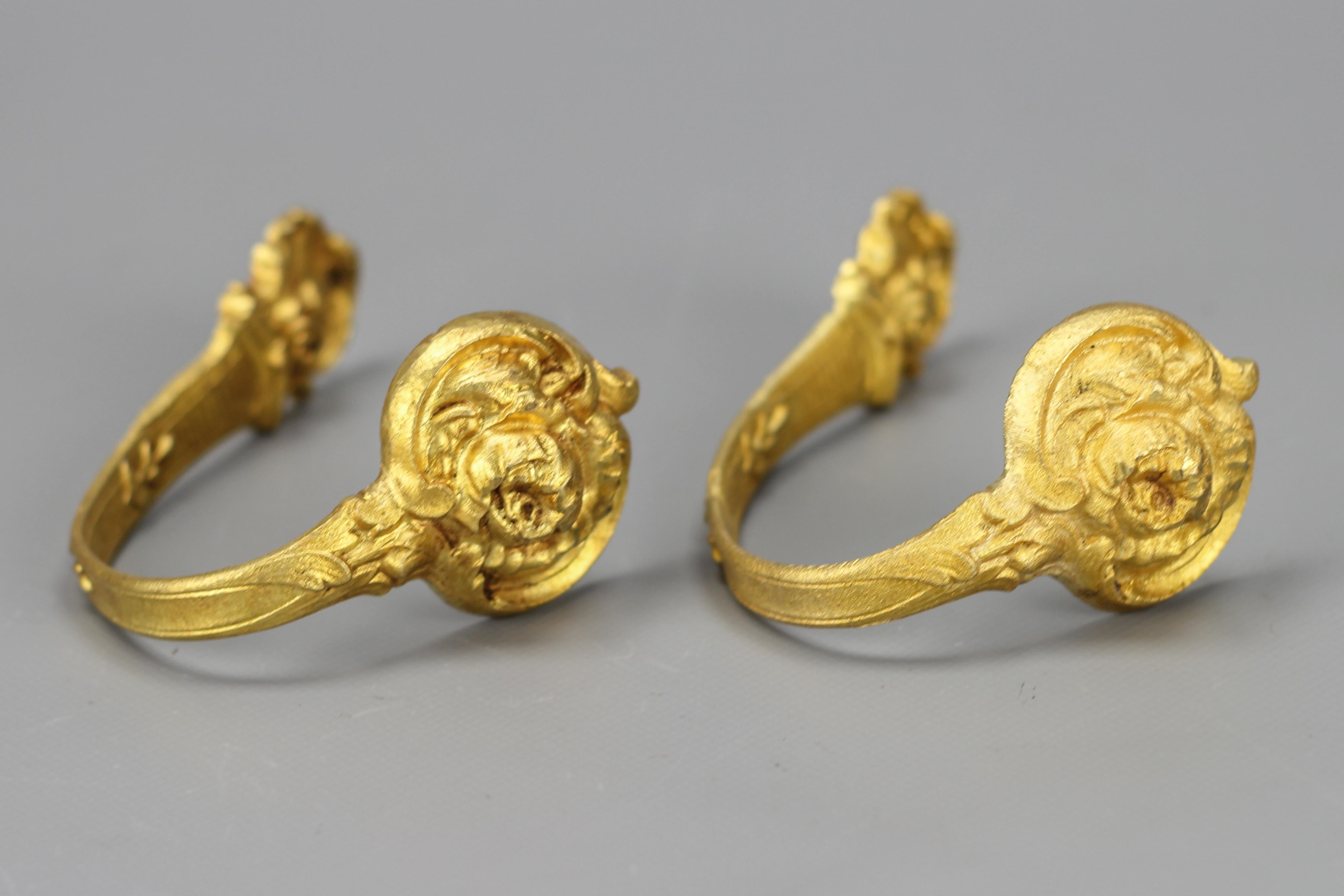 Pair of French Rococo Style Gilt Bronze Curtain Tiebacks or Curtain Holders For Sale 5