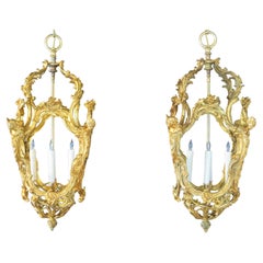 Pair of French Rococo Style Gilt Bronze Lanterns (Formerly Gas)