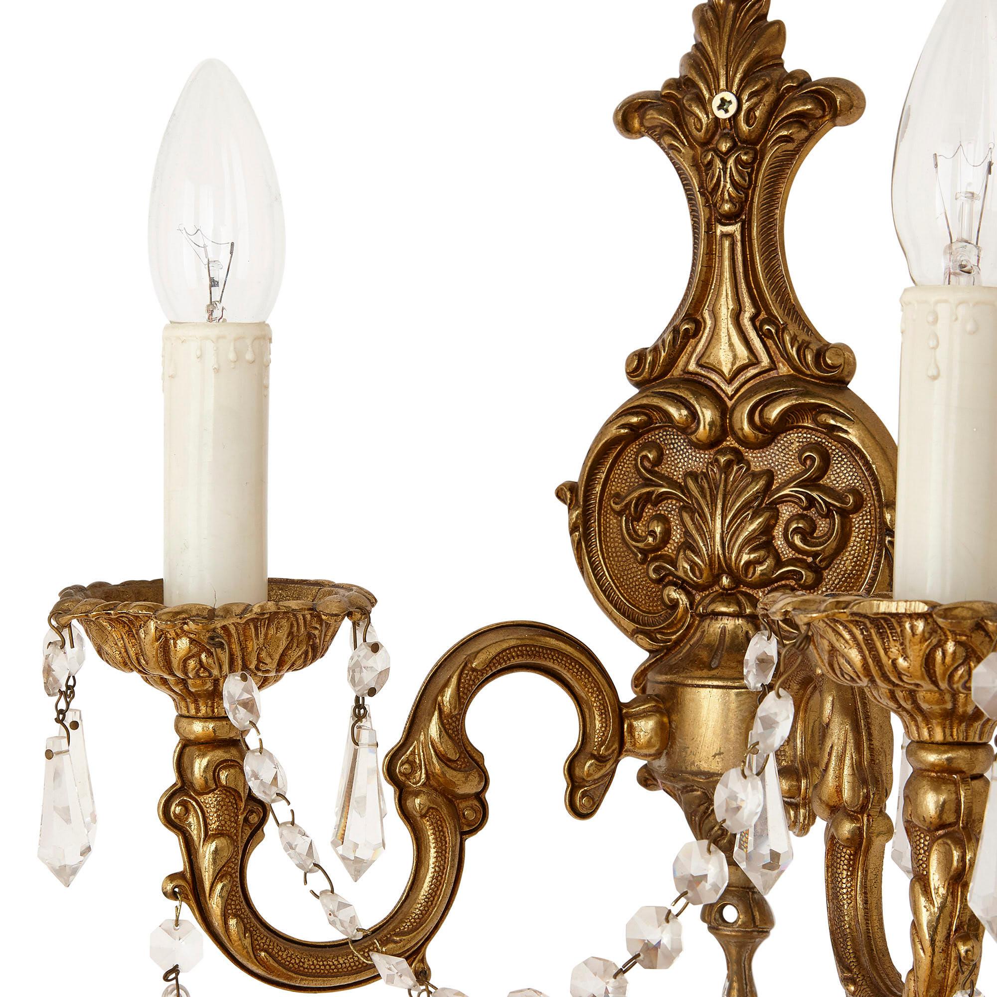 Pair of French Rococo Style Gilt Metal Sconces For Sale 1