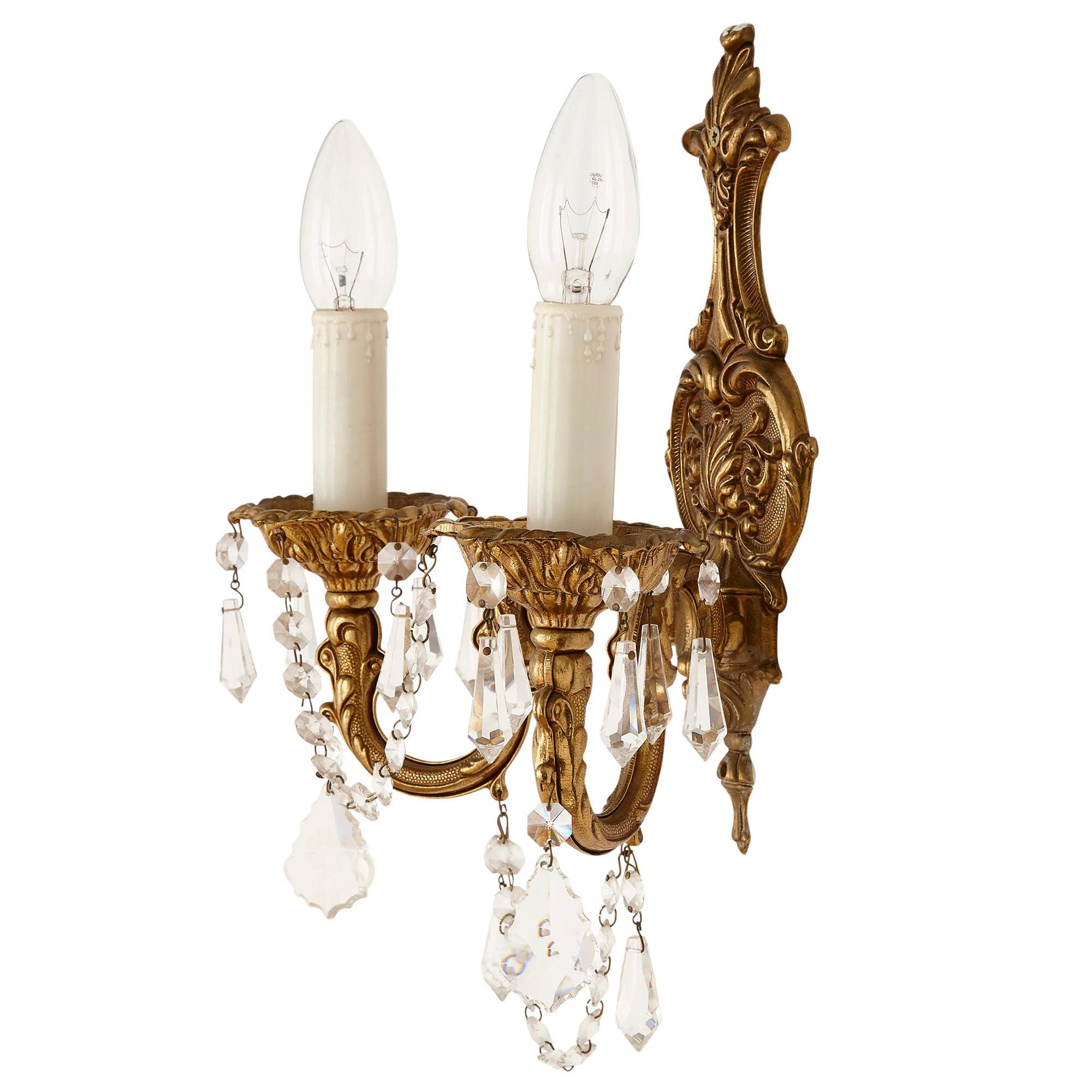 Pair of French Rococo Style Gilt Metal Sconces For Sale 2