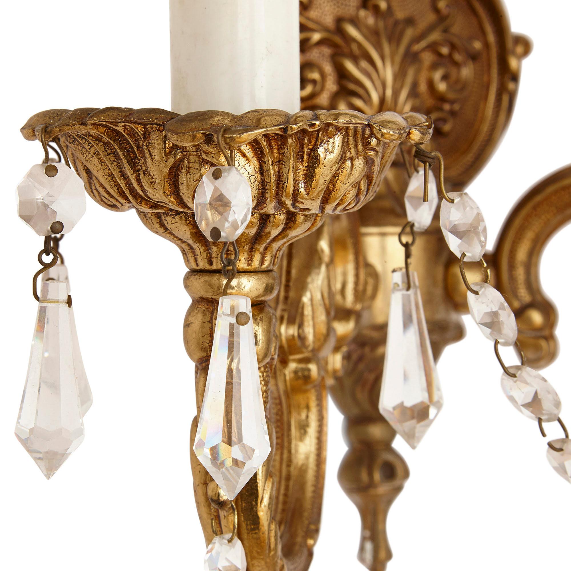 Pair of French Rococo Style Gilt Metal Sconces For Sale 3