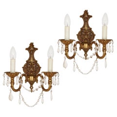 Pair of French Rococo Style Gilt Metal Sconces