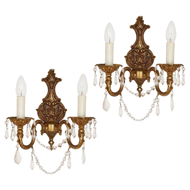 Pair of French Rococo Style Gilt Metal Sconces For Sale at 1stDibs