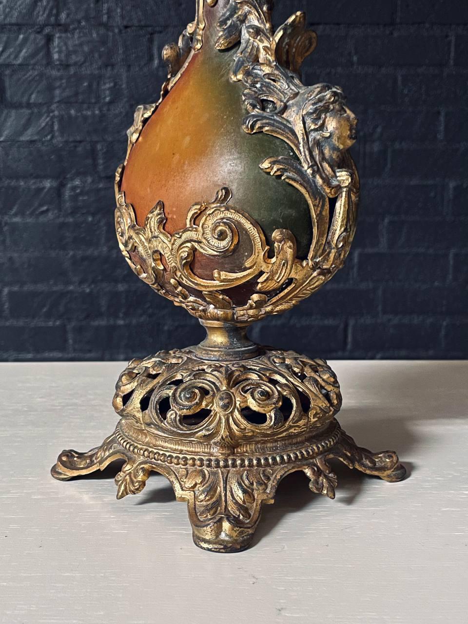 Pair of French Rococo Style Gilt Metal Table Lamps For Sale 5