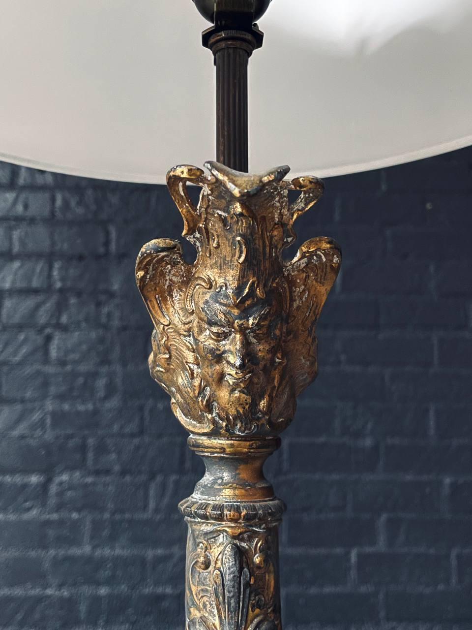 Pair of French Rococo Style Gilt Metal Table Lamps For Sale 3