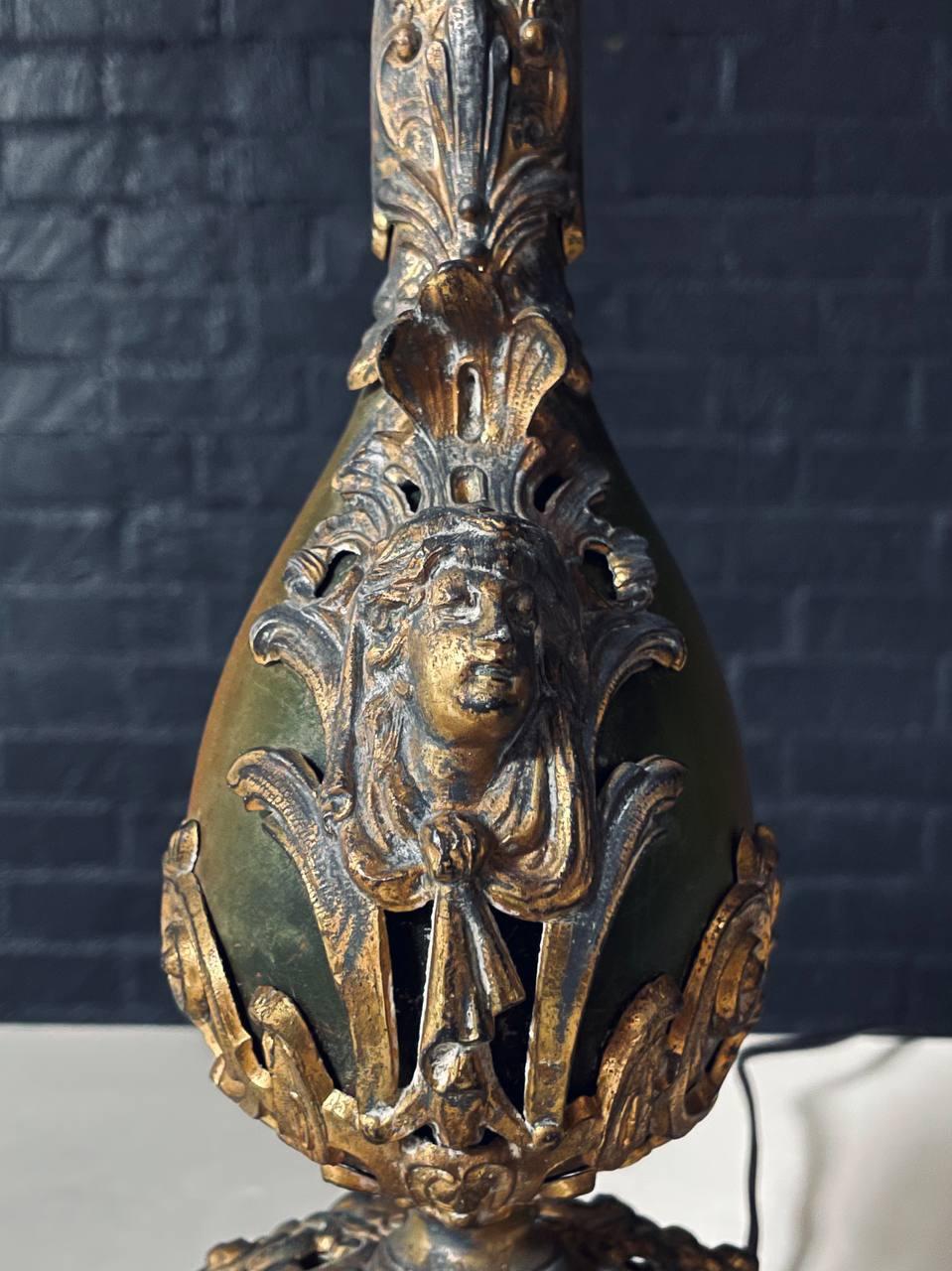 Pair of French Rococo Style Gilt Metal Table Lamps For Sale 4