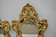 Pair of French Rococo Style Gold Wall Mirrors with Fancy Scroll Work