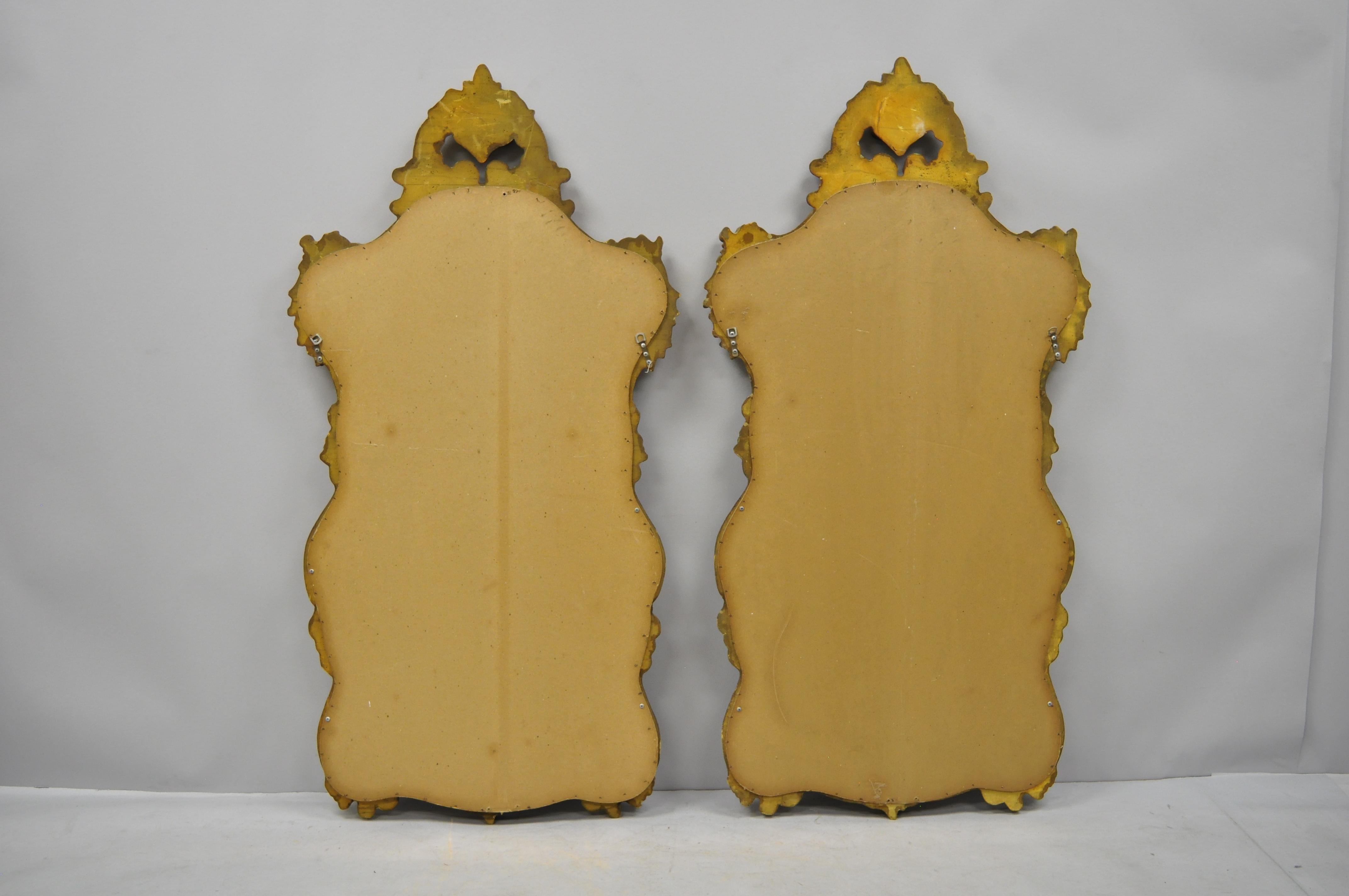 20th Century Pair of French Rococo Style Gold Wall Mirrors with Fancy Scroll Work