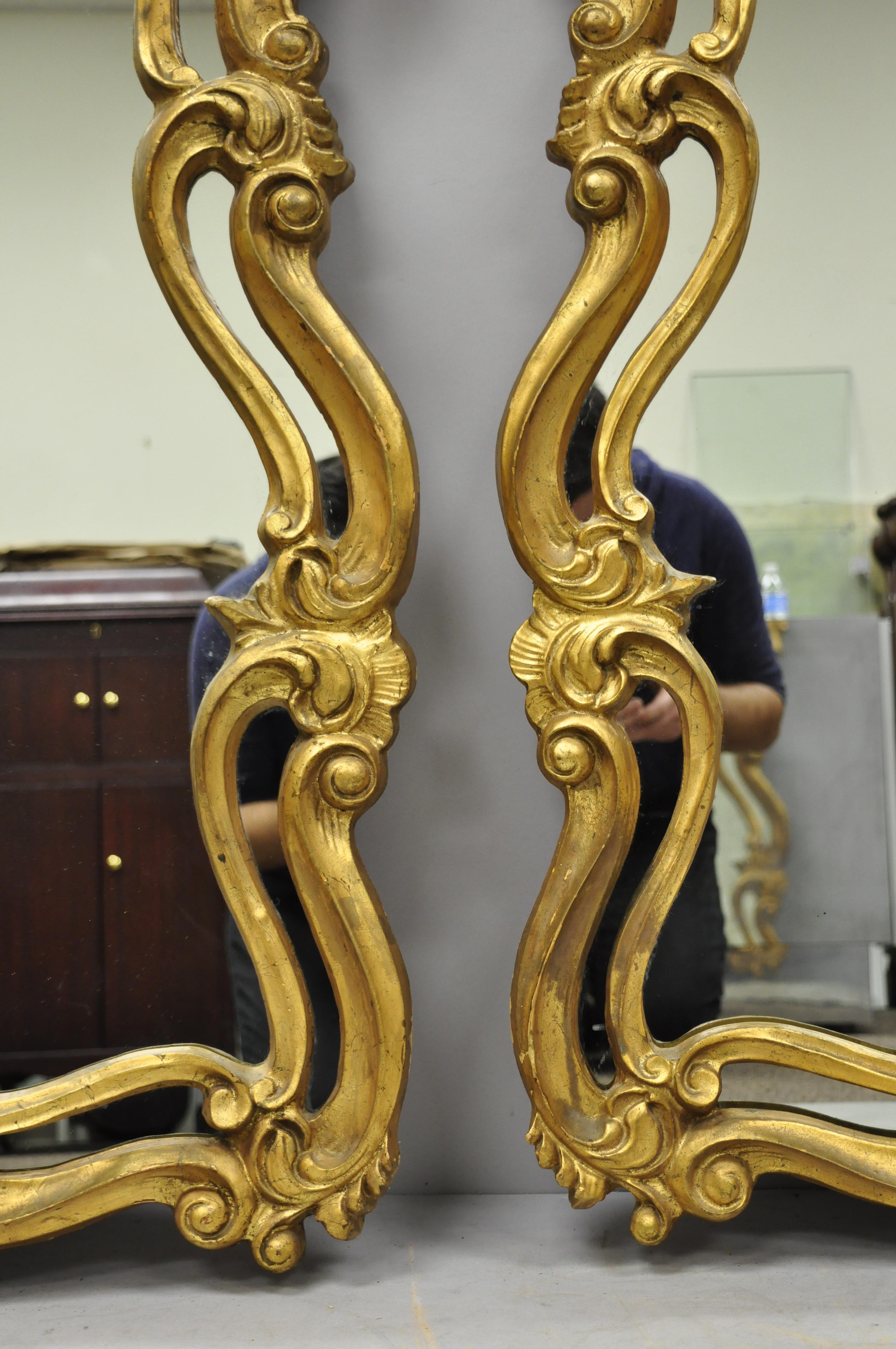 Pair of French Rococo Style Gold Wall Mirrors with Fancy Scroll Work 1