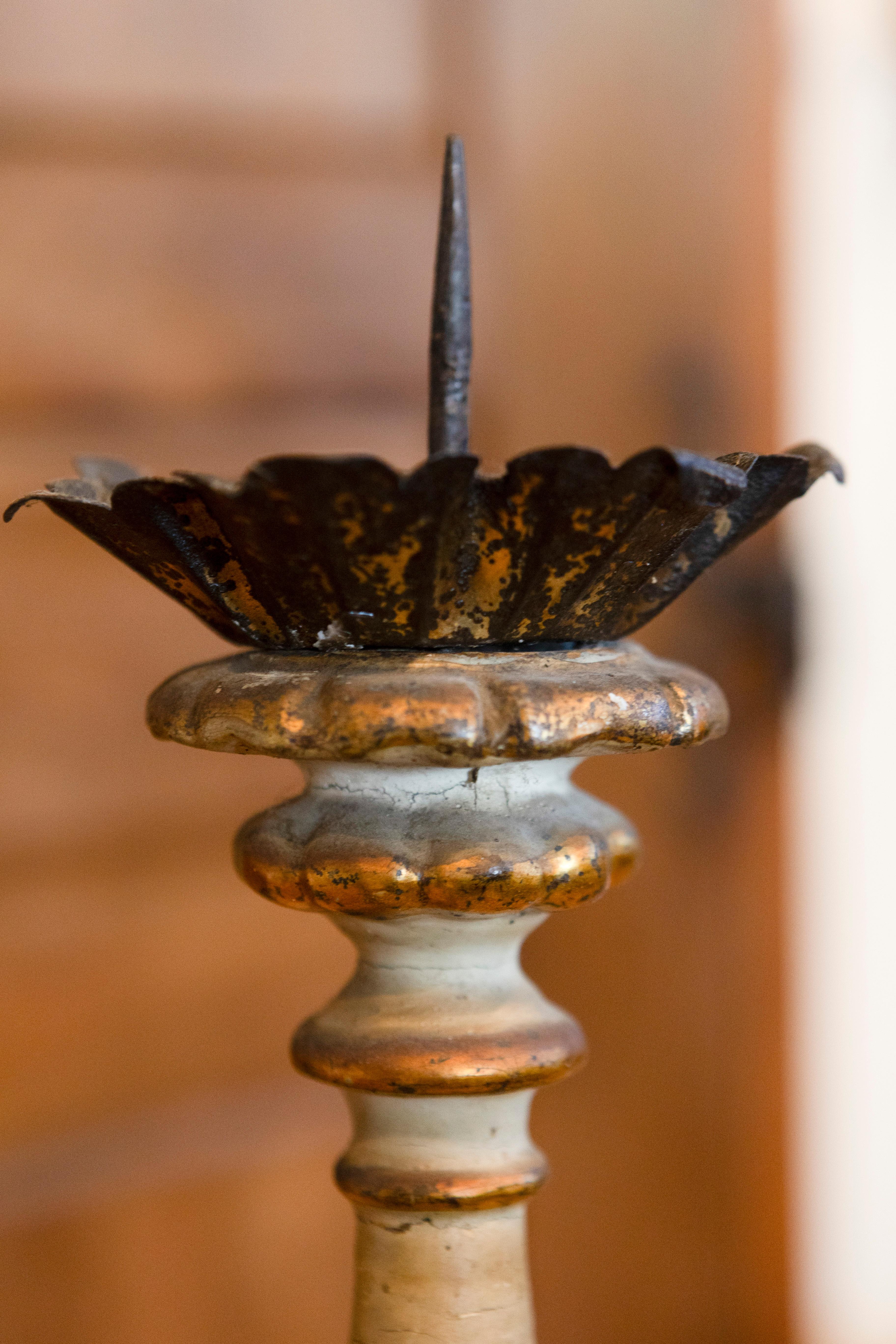 Pair of French Rococo Style Parcel Gilt Candlesticks with Carved Lion Paw Feet 5