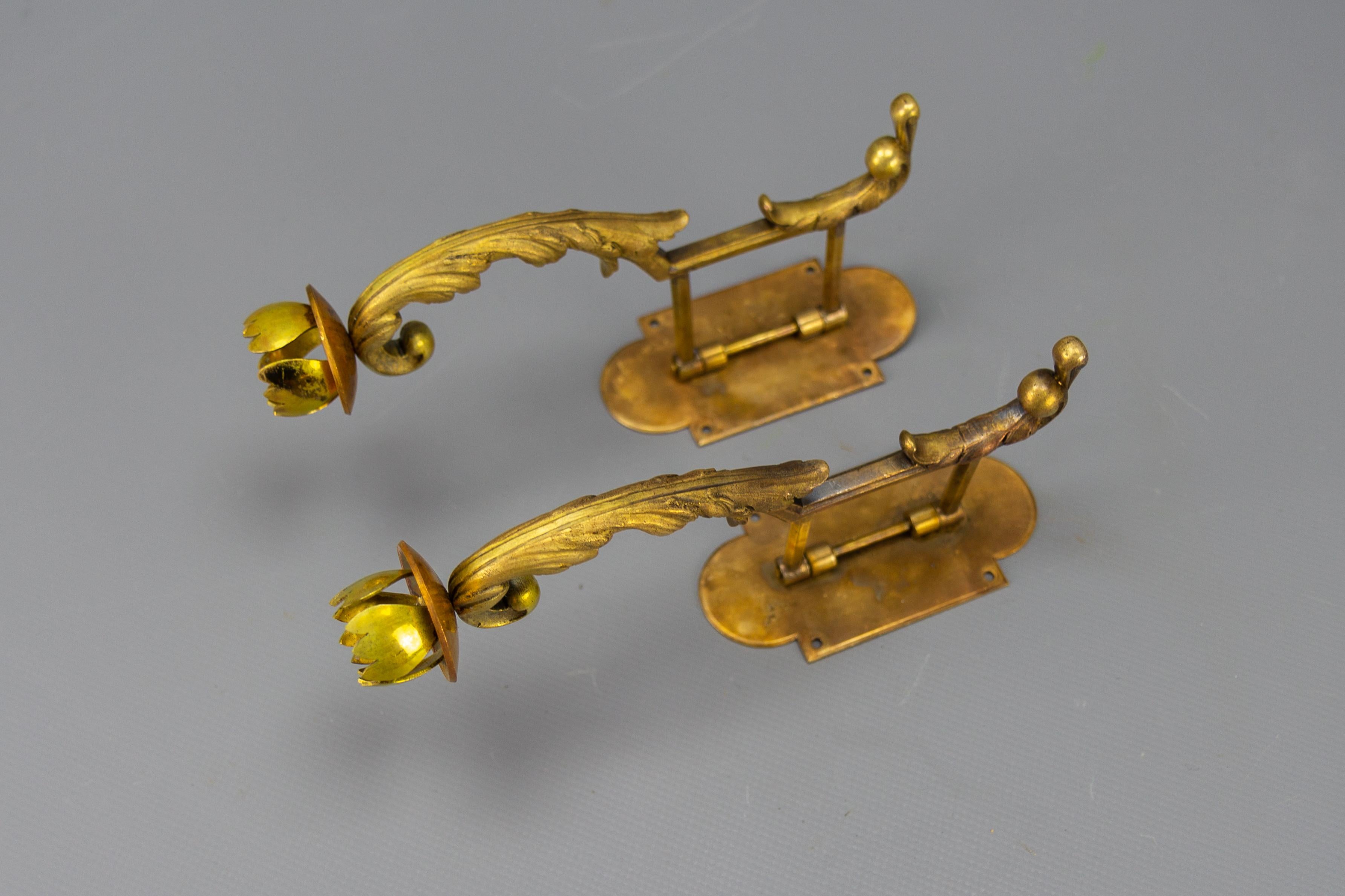 Early 20th Century Pair of French Rococo Style Piano Wall Sconces Swivel Candle Holders, ca. 1900 For Sale