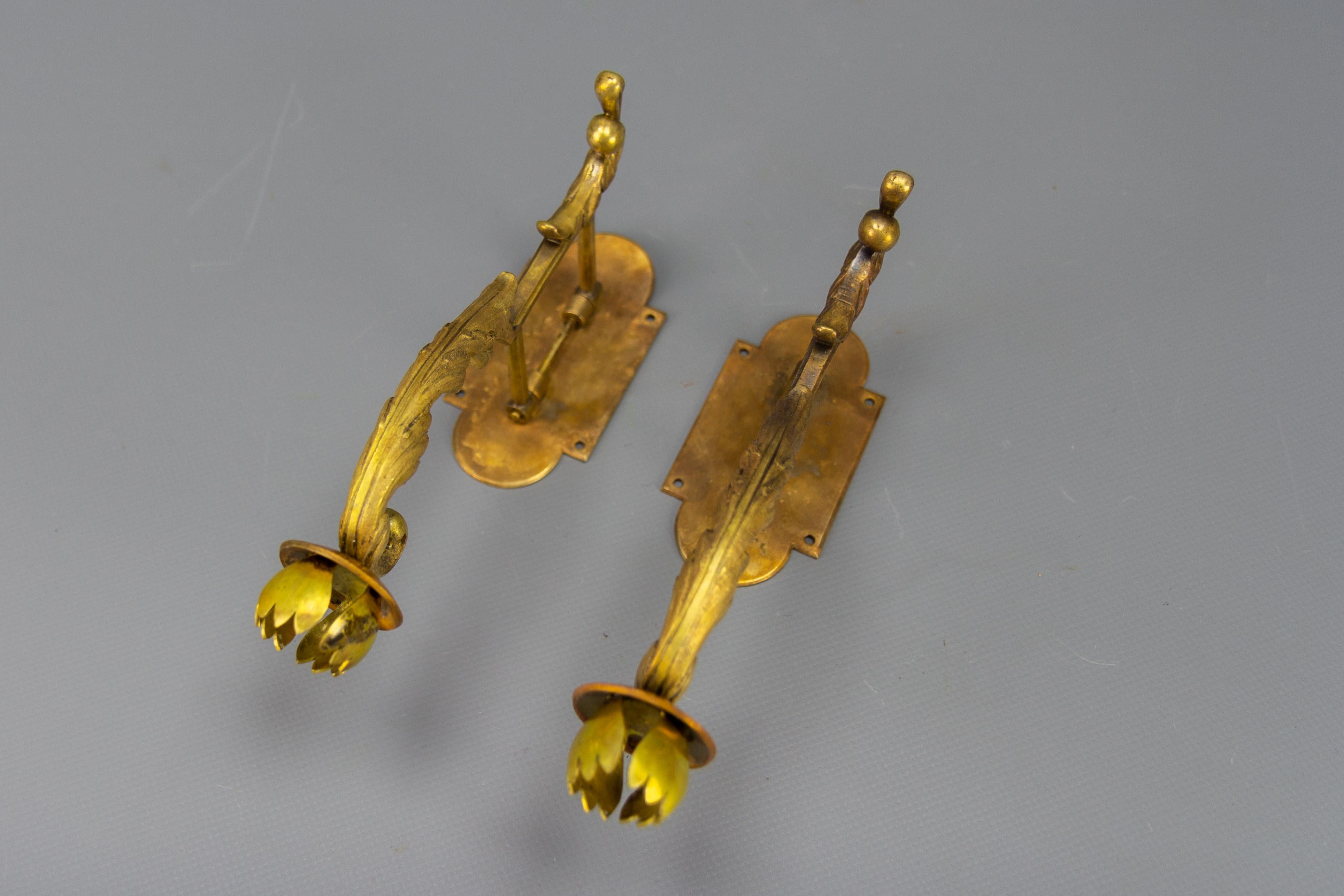Bronze Pair of French Rococo Style Piano Wall Sconces Swivel Candle Holders, ca. 1900 For Sale