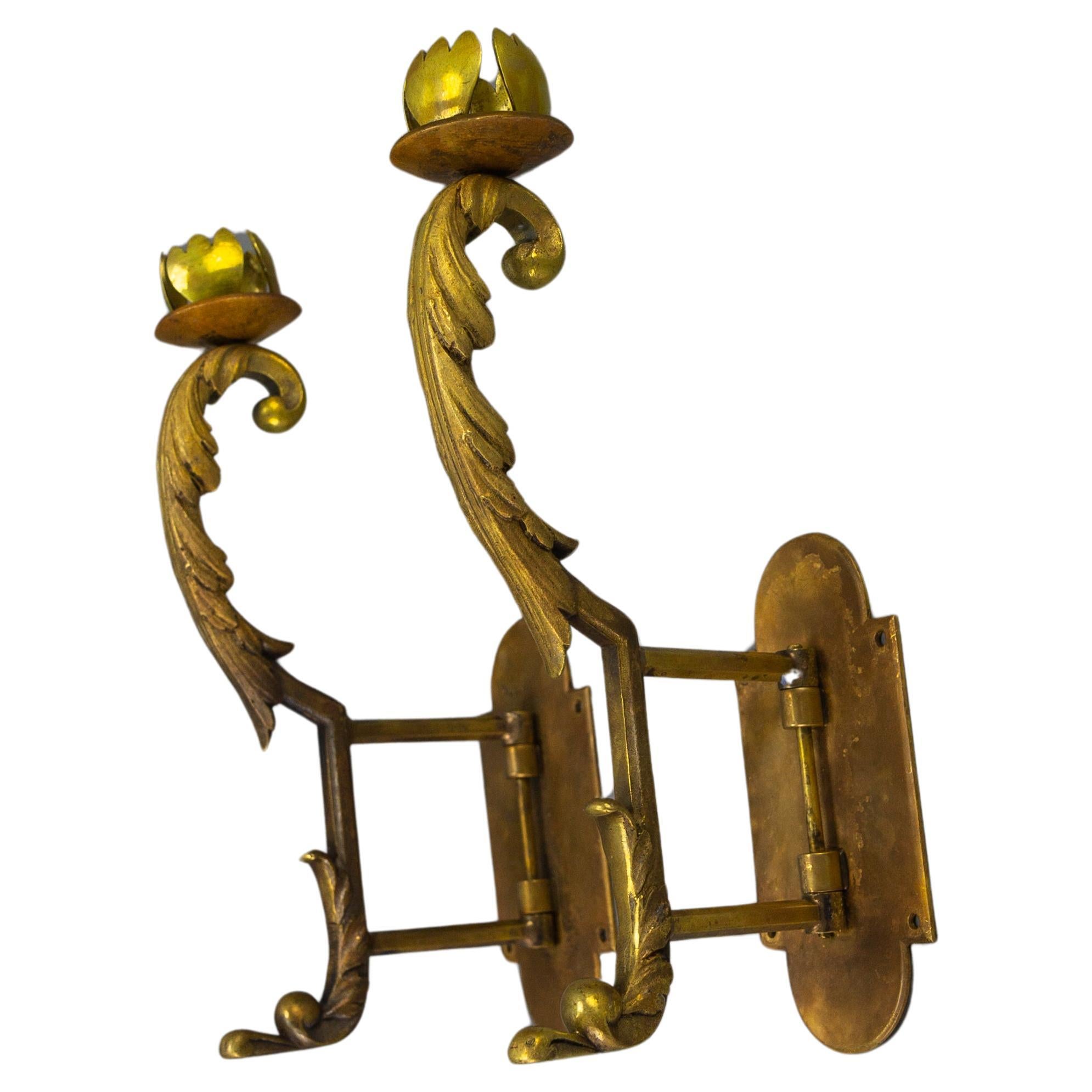 Pair of French Rococo Style Piano Wall Sconces Swivel Candle Holders, ca. 1900 For Sale