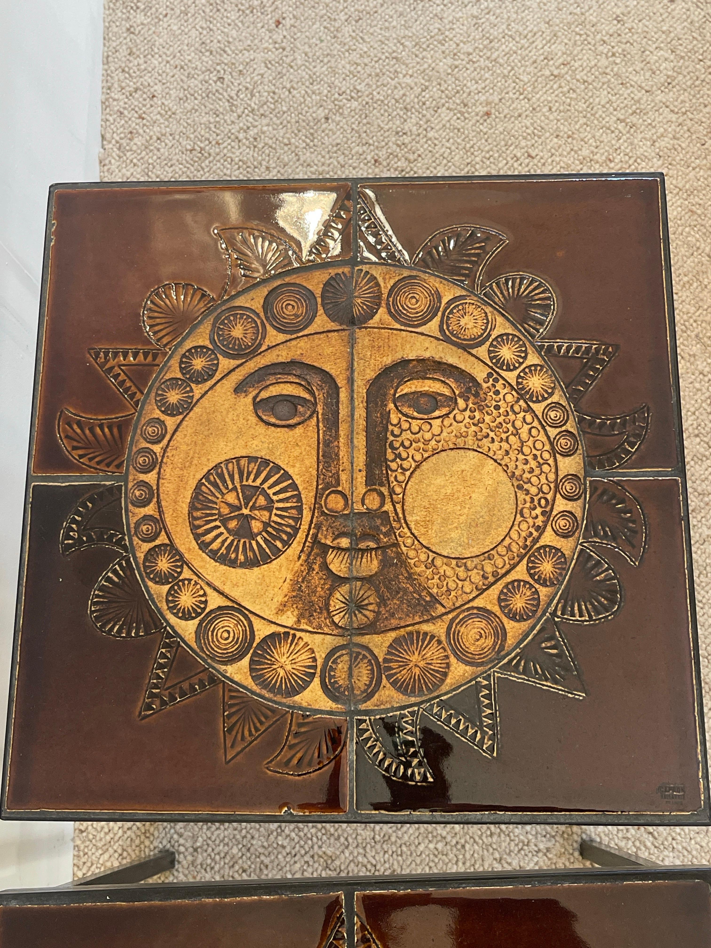 pair of French Roger Capron Tables in ceramic 1950 For Sale 3