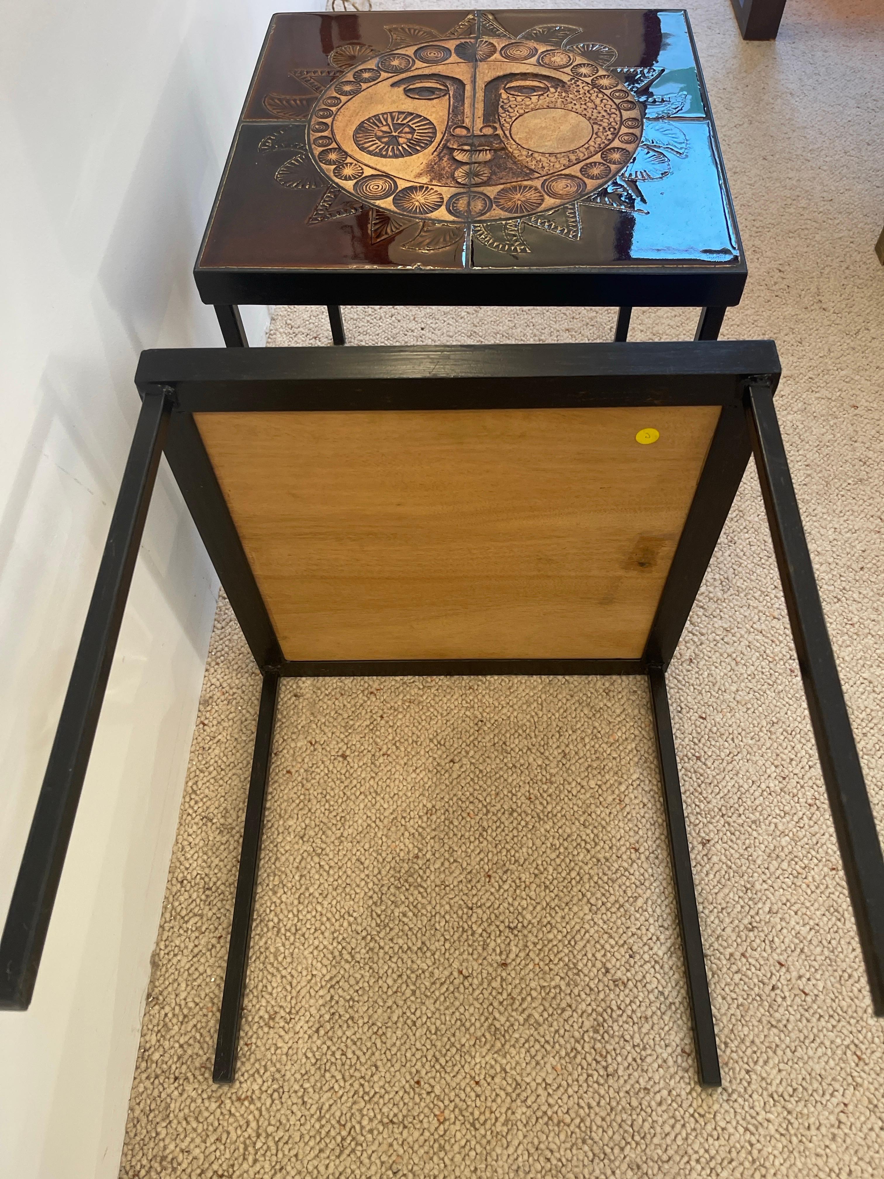 pair of French Roger Capron Tables in ceramic 1950 For Sale 1