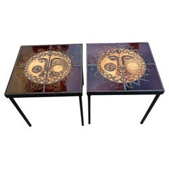 pair of French Roger Capron Tables in ceramic 1950