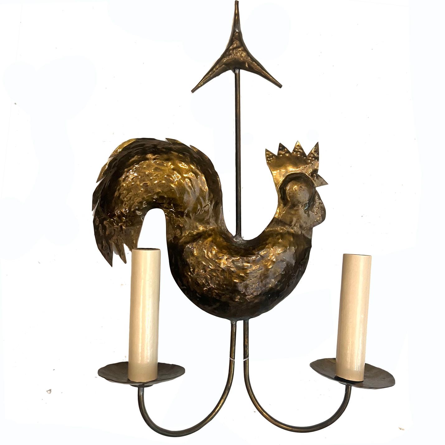 Mid-20th Century Pair of French Rooster Sconces For Sale